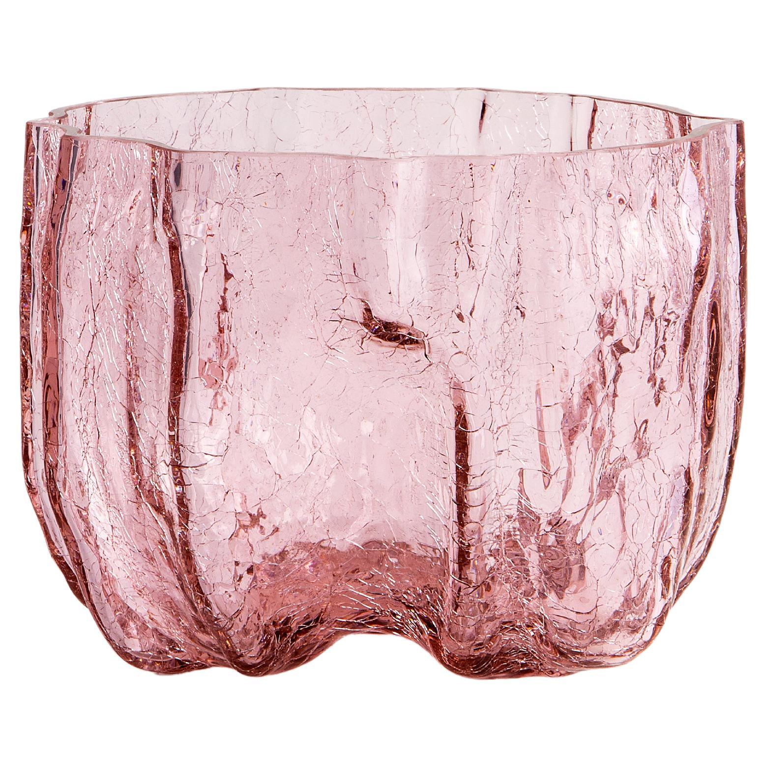 Kosta Boda Crackle Pink Vase Low For Sale