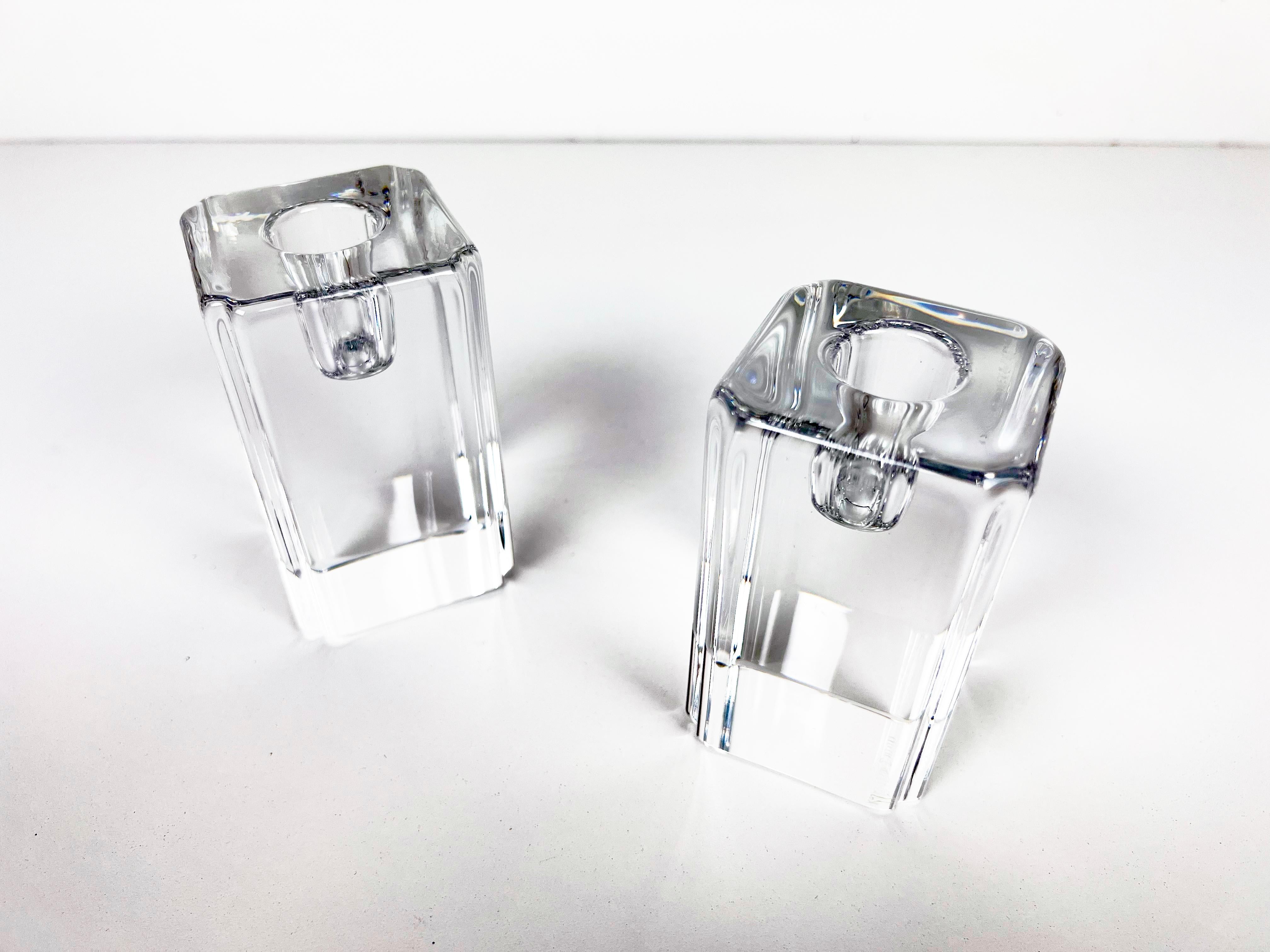 Kosta Boda Crystal Candle Holders by Anna Ehrner, a Pair For Sale 3