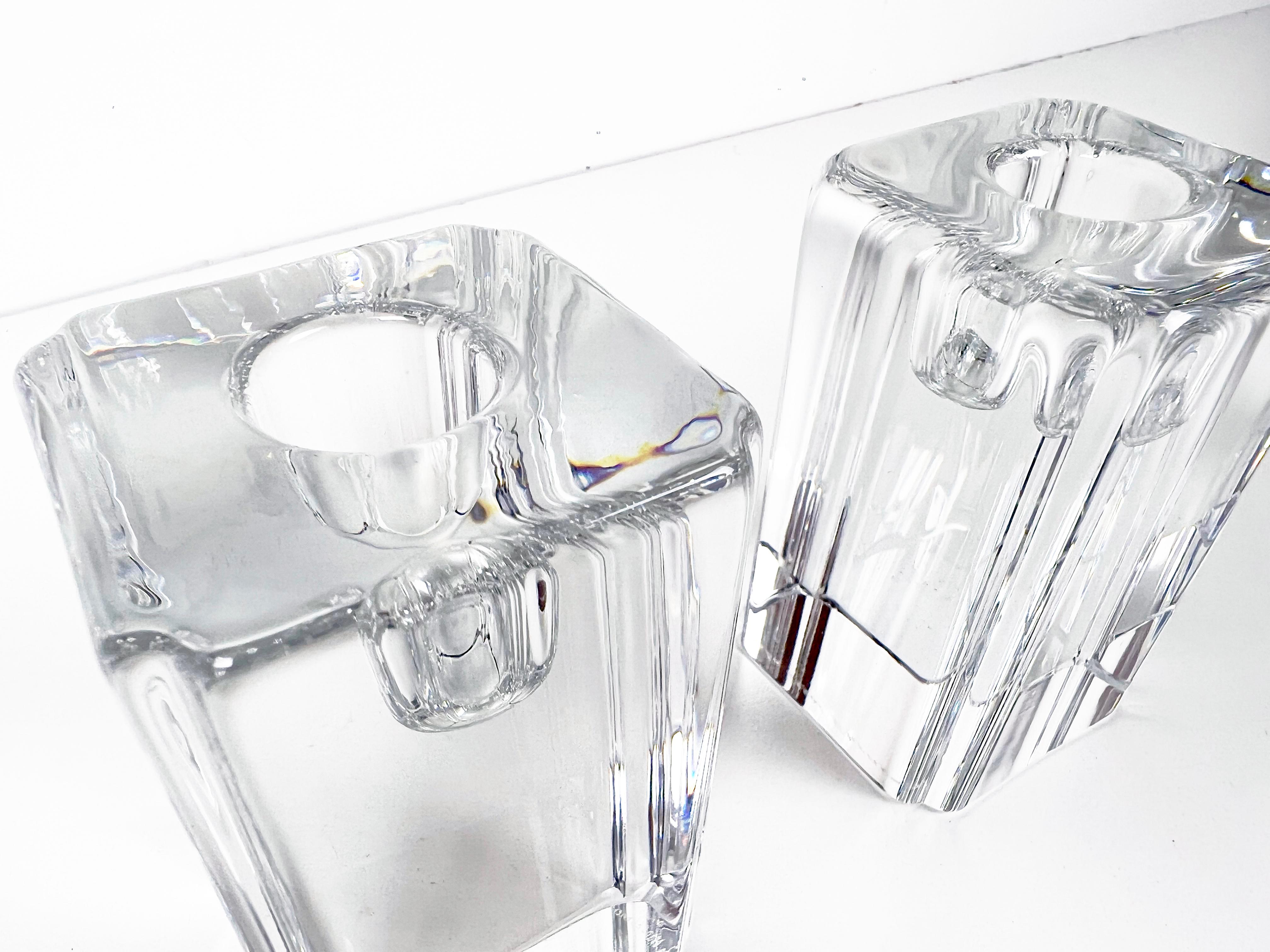 Scandinavian Modern Kosta Boda Crystal Candle Holders by Anna Ehrner, a Pair For Sale