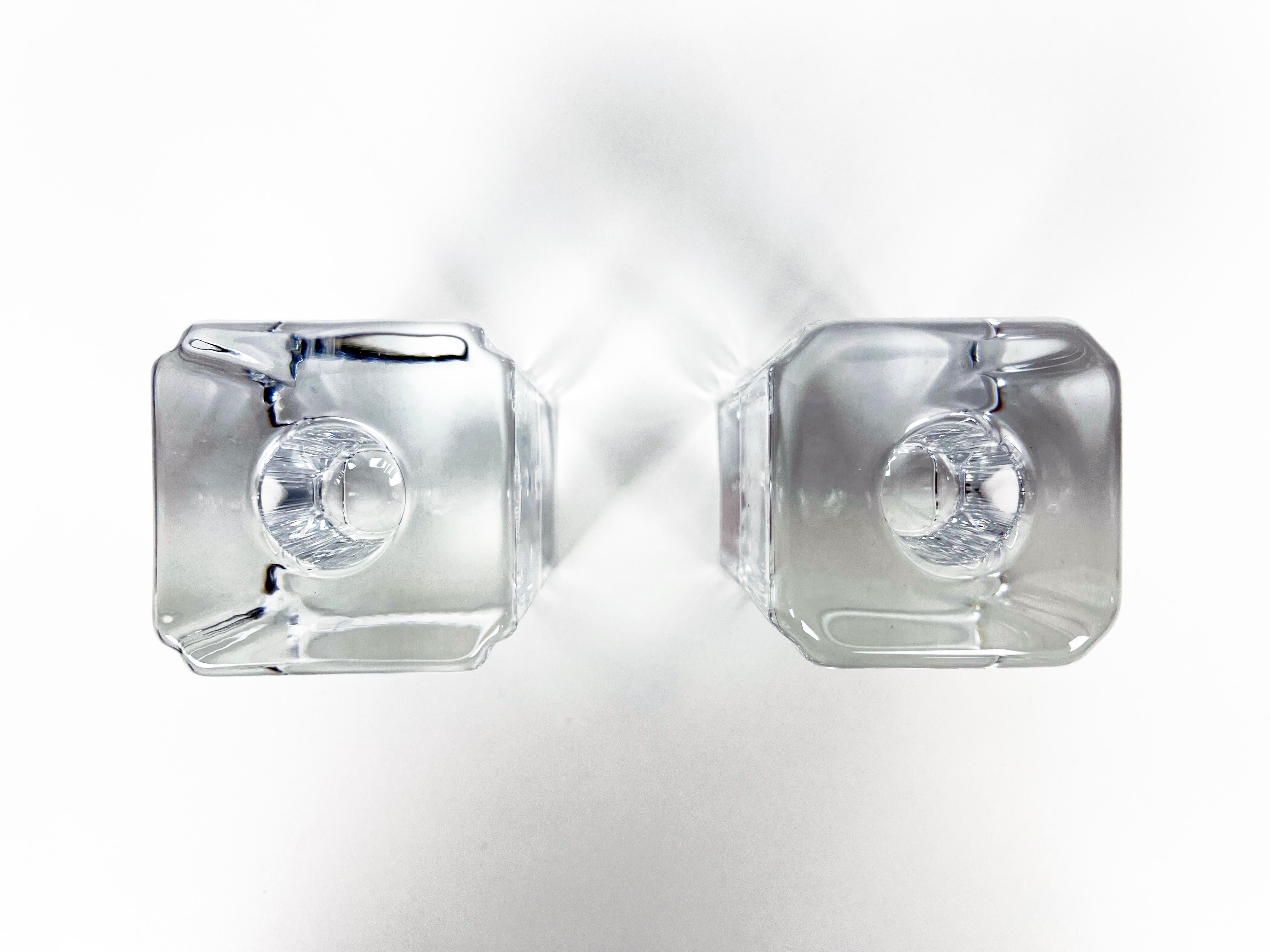 Scandinavian Modern Kosta Boda Crystal Candle Holders by Anna Ehrner, a Pair For Sale