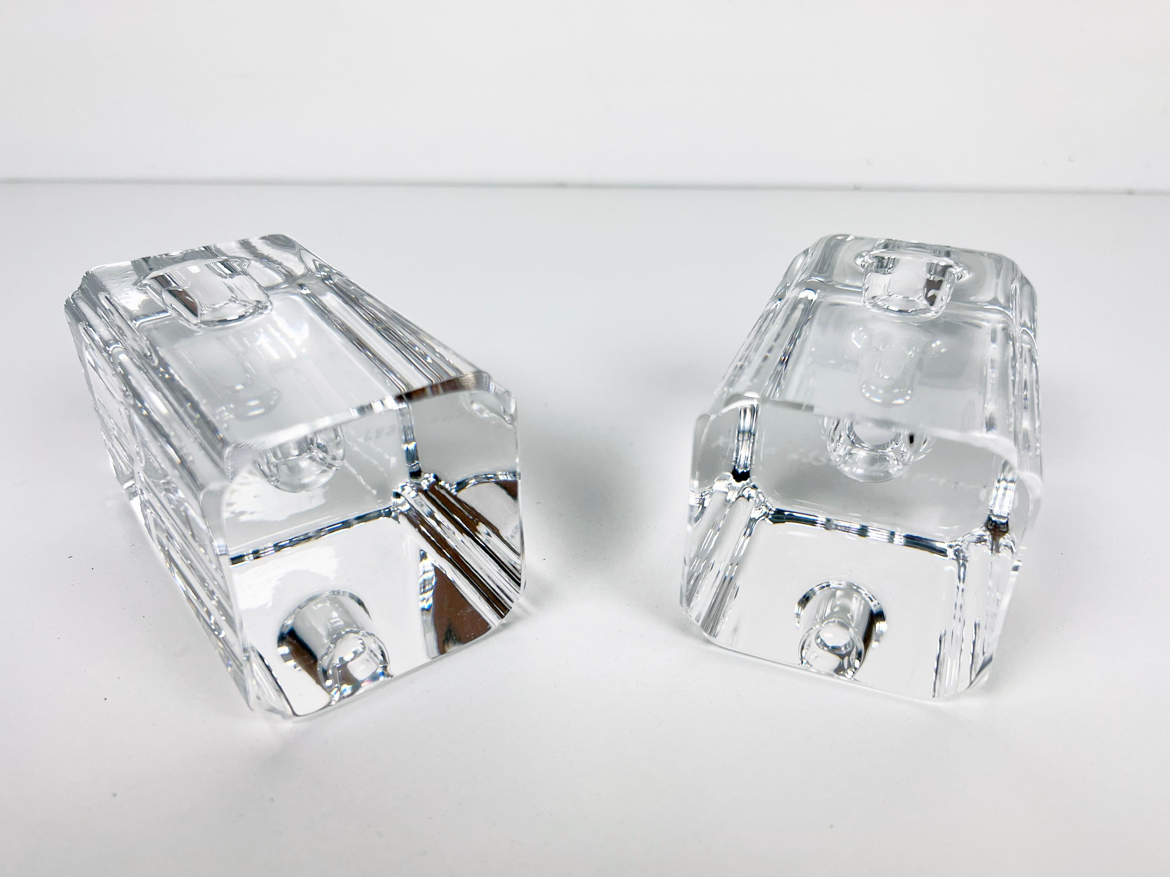 Kosta Boda Crystal Candle Holders by Anna Ehrner, a Pair In Excellent Condition For Sale In Fort Lauderdale, FL