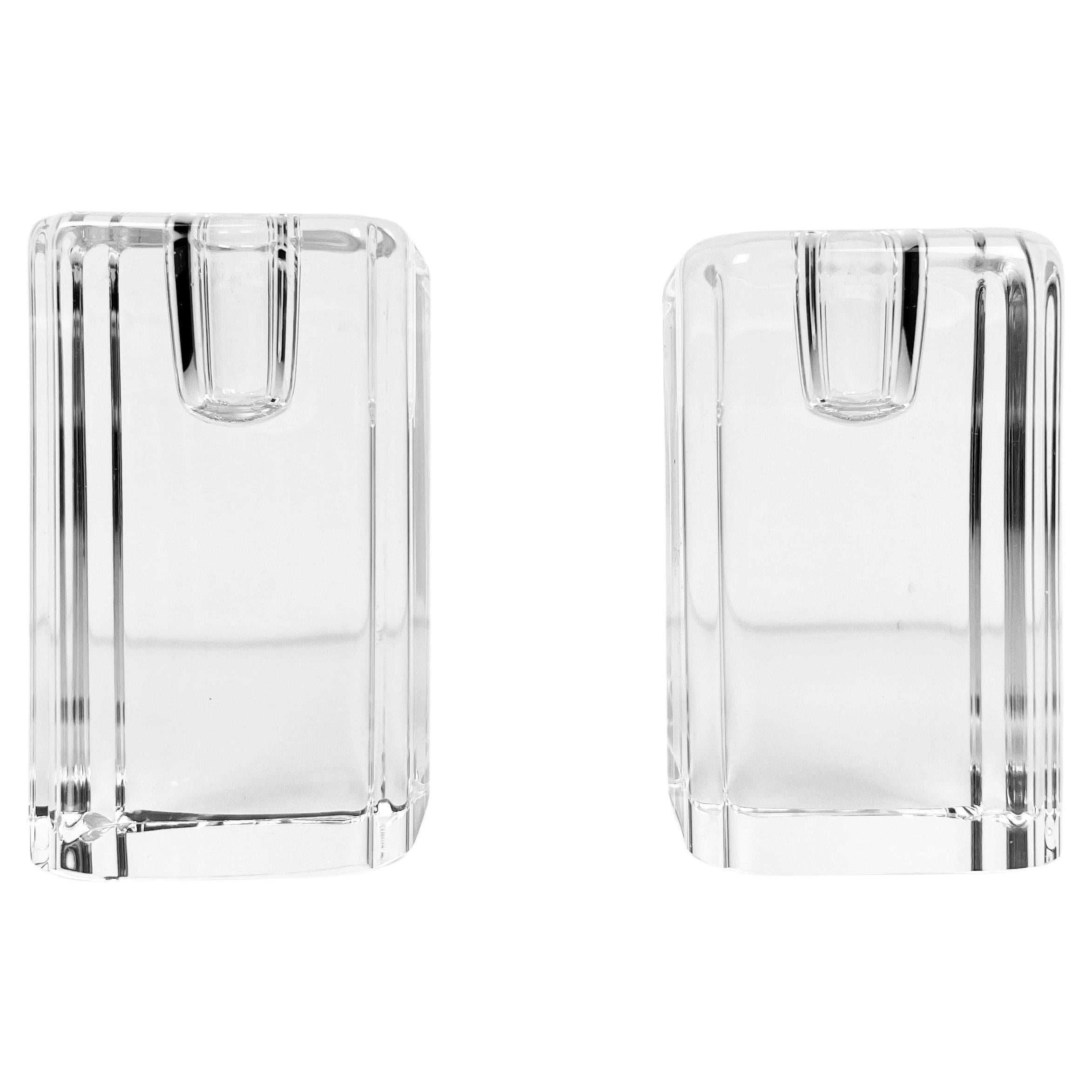 Kosta Boda Crystal Candle Holders by Anna Ehrner, a Pair For Sale