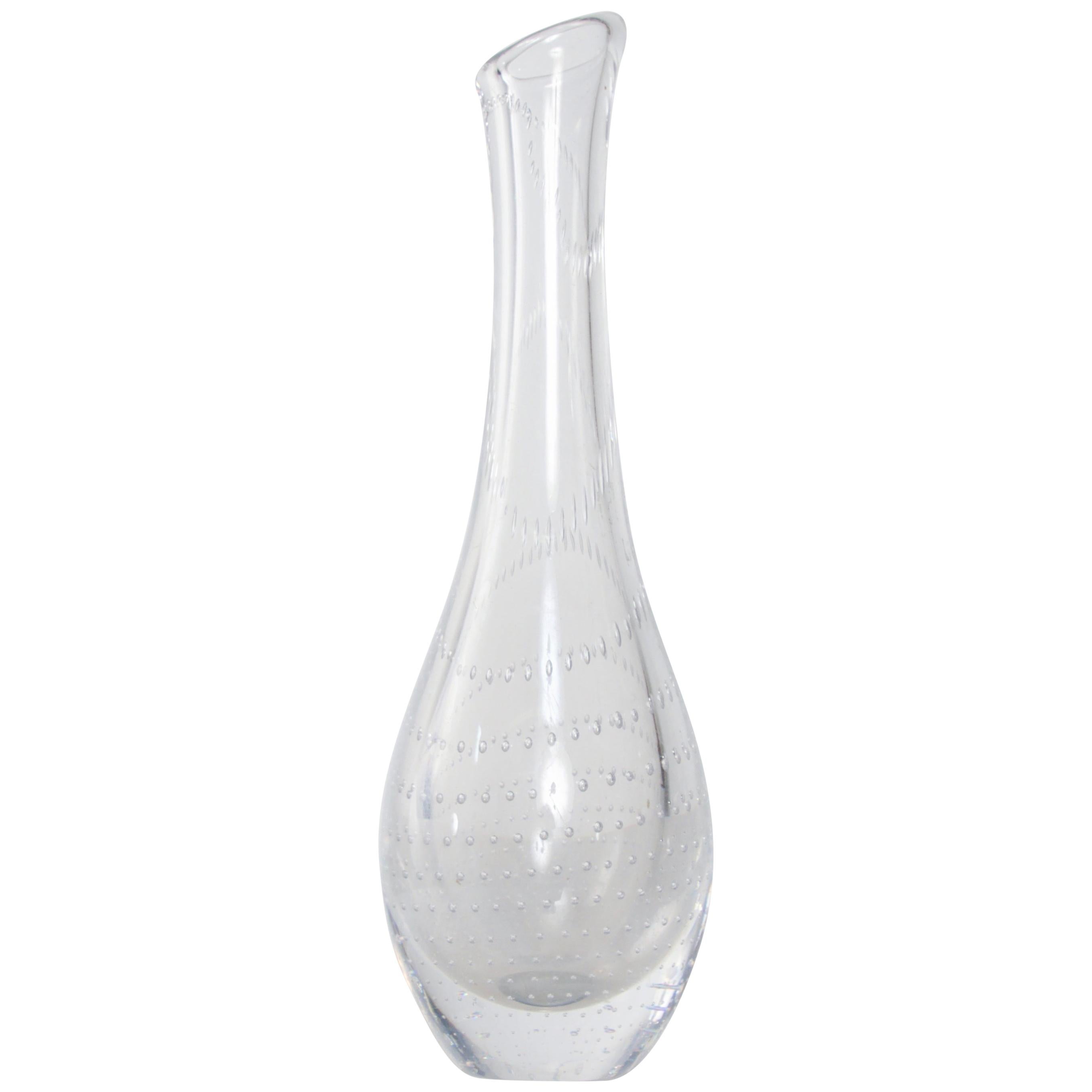 New 10" Hand Blown Art Glass Bubble Vase Bowl w/ Artistic Tree Clear Decorative 