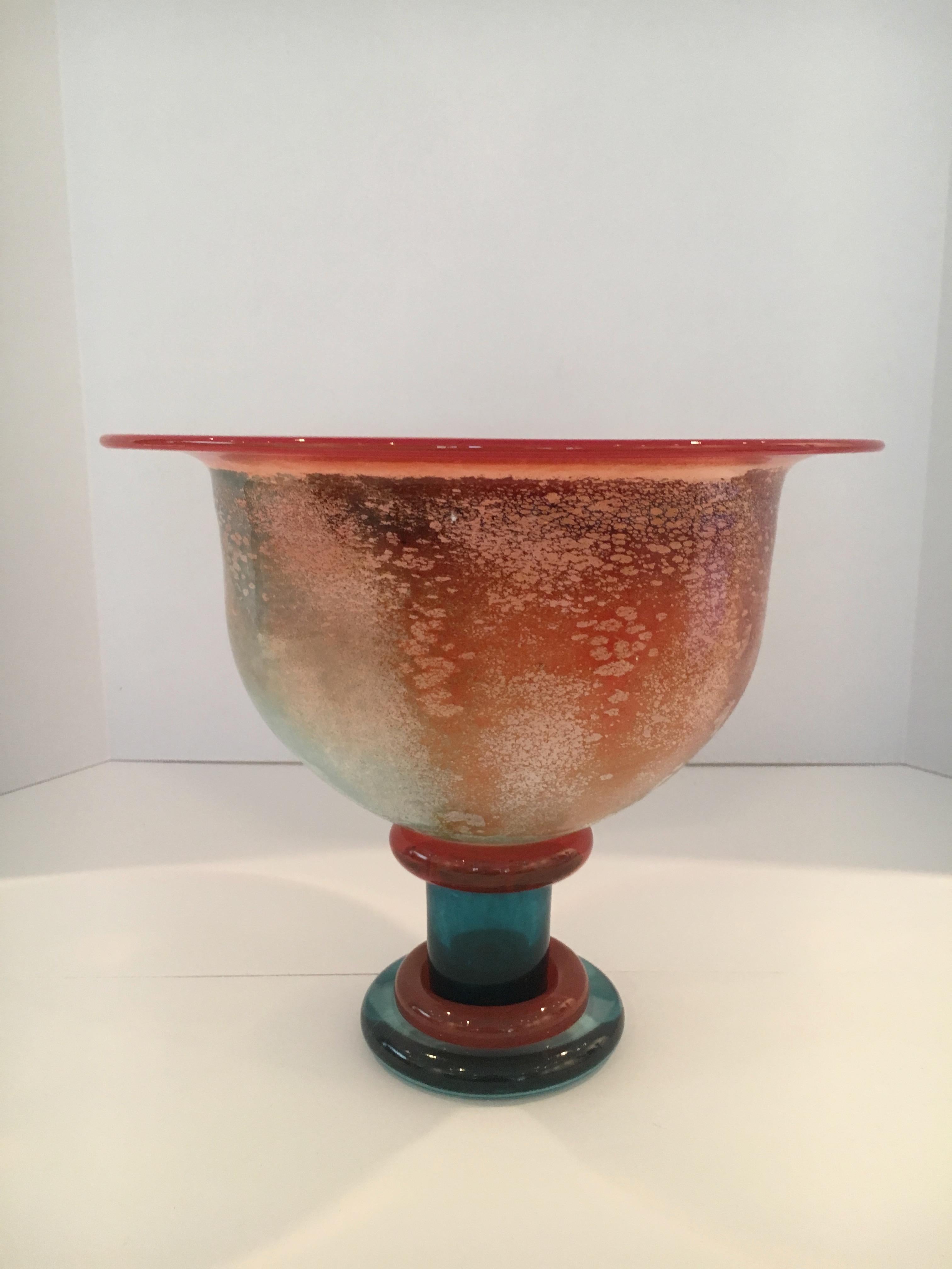 Kosta Boda footed can bowl by Kjell Engman. Remarkable art glass bowl works well as an art or decorative piece. Also a compliment with flowers or your favorite fruit!