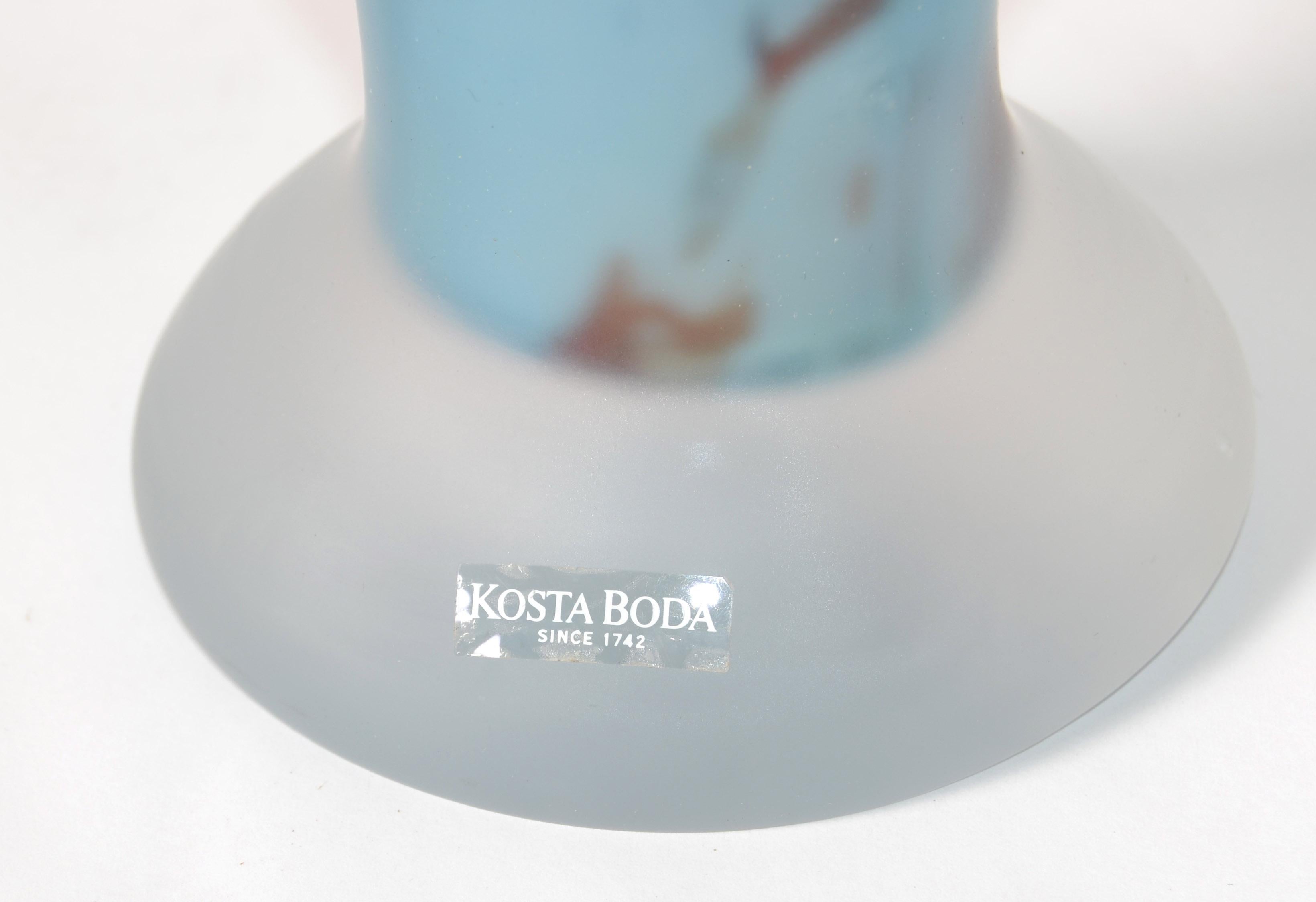 Kosta Boda Frosted Blue Glass Bronze Flower Detail by Monica Backström Pandora  For Sale 6