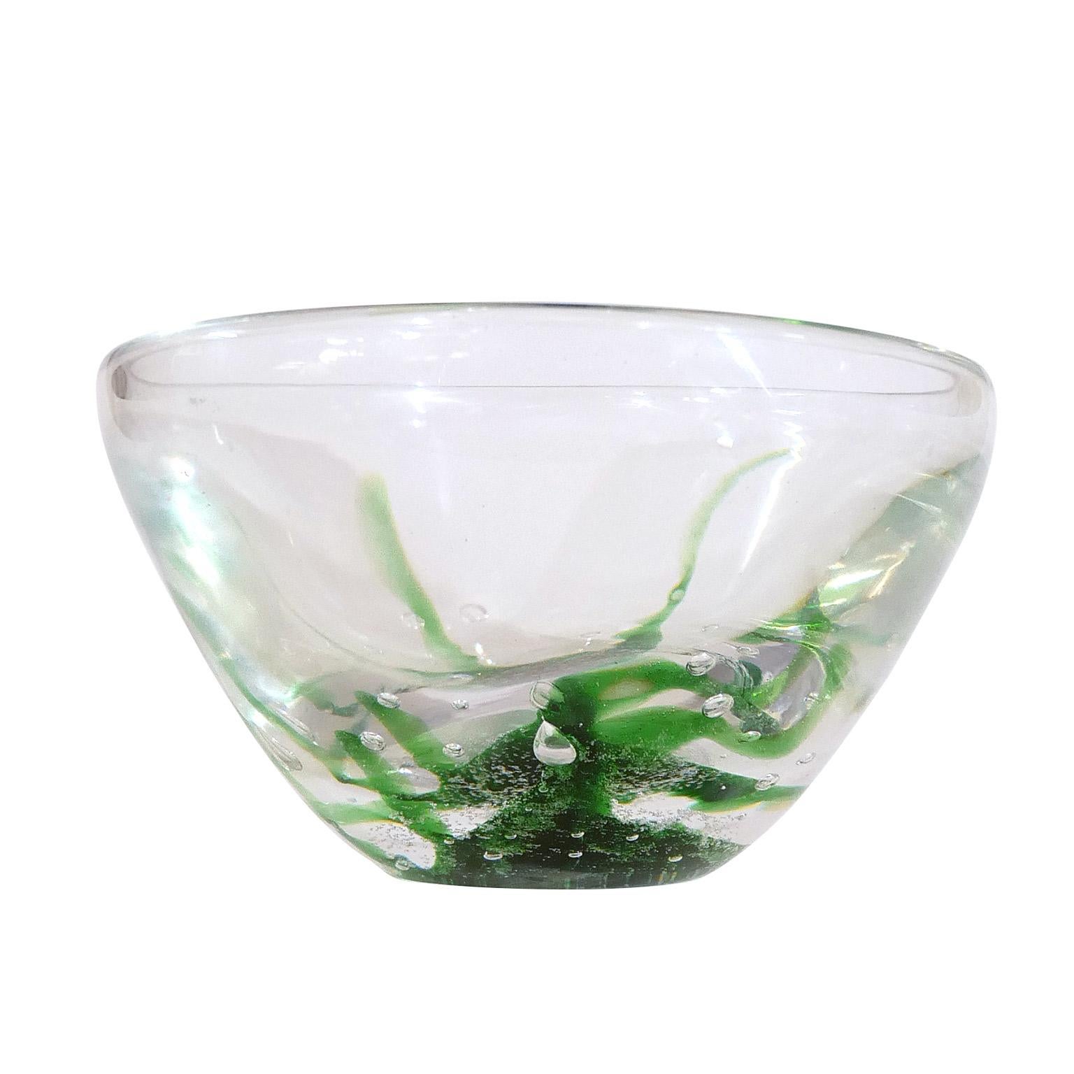 Kosta Boda Glass Bowl by Vicke Lindstrand, Seagrass For Sale