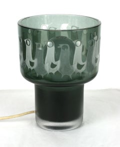 Kosta Boda Grey Glass Etched Bird Lamp, by Ove Sandeberg