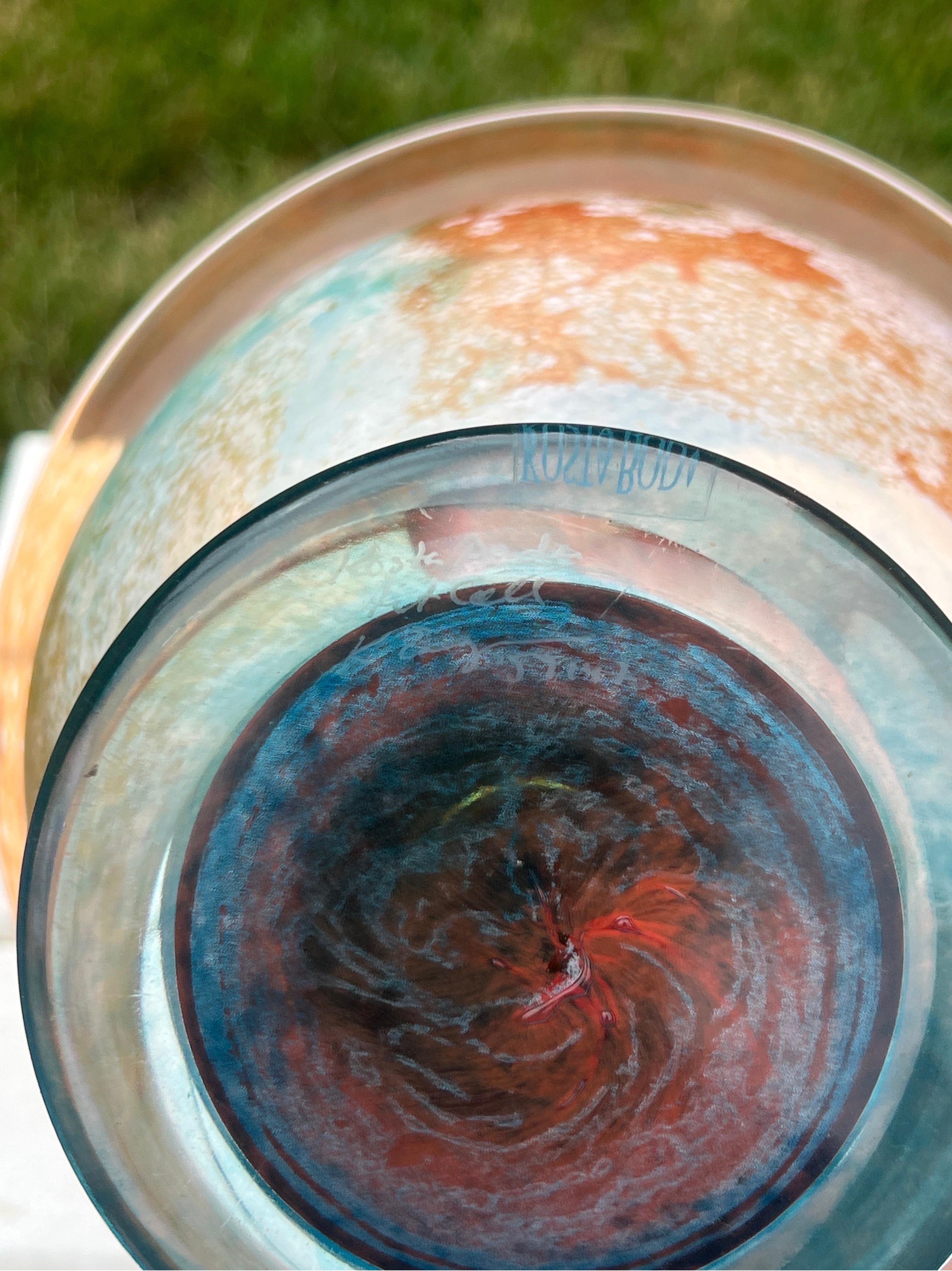 Kosta Boda Kjell Engman Large Cancan Footed Bowl, Colorful Swedish Art Glass 6