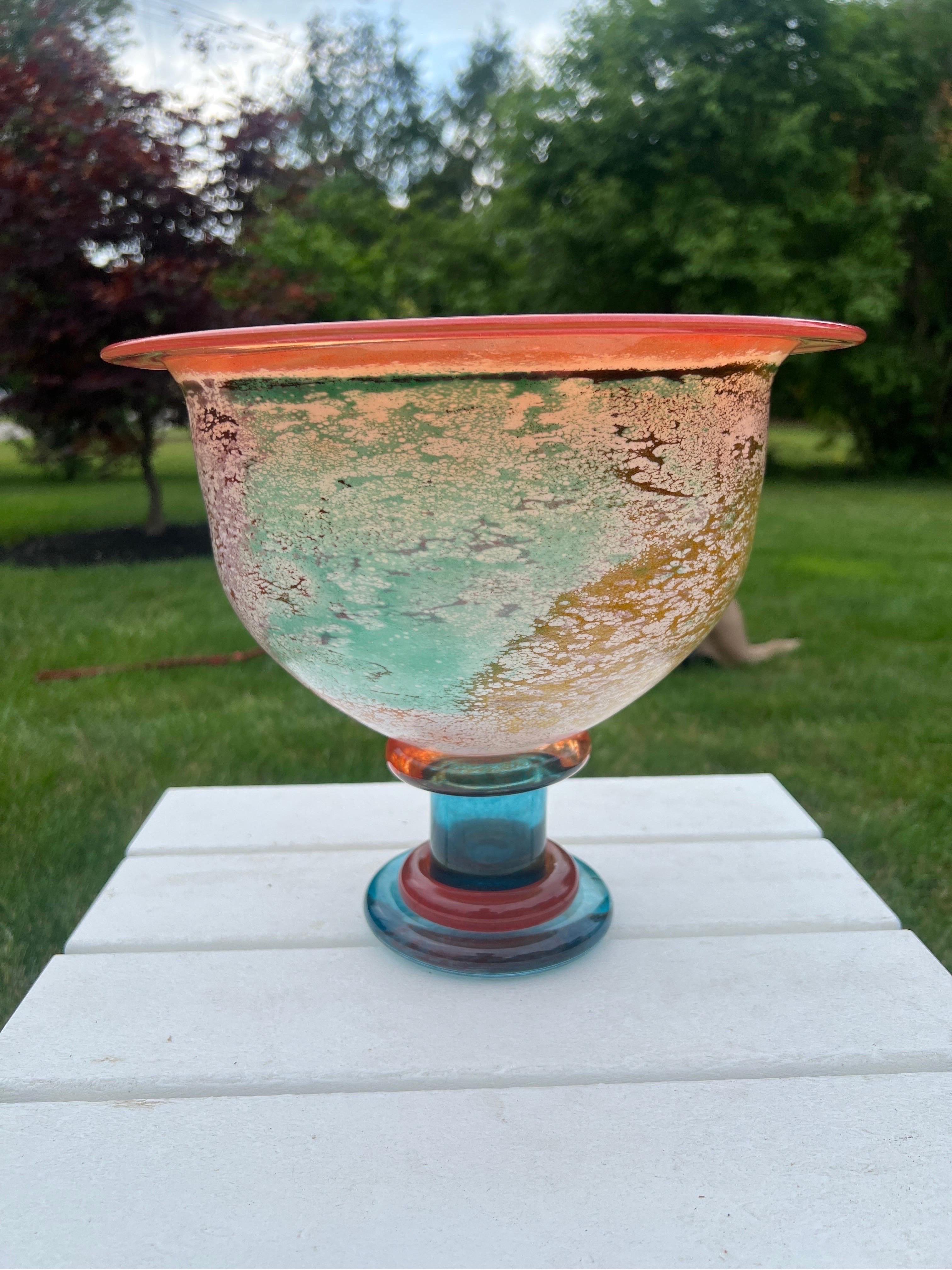 Kosta Boda Kjell Engman Large Cancan Footed Bowl, Colorful Swedish Art Glass 2