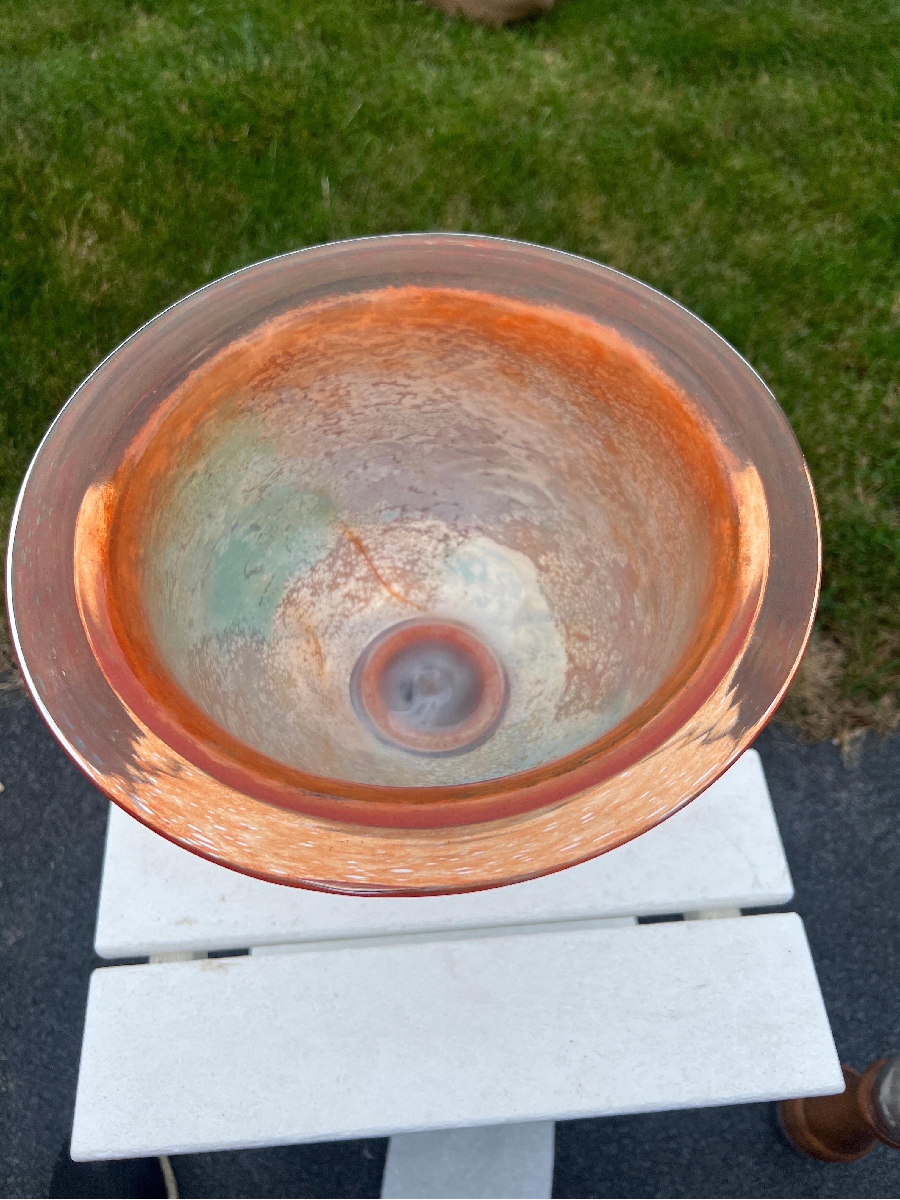 Kosta Boda Kjell Engman Large Cancan Footed Bowl, Colorful Swedish Art Glass 4