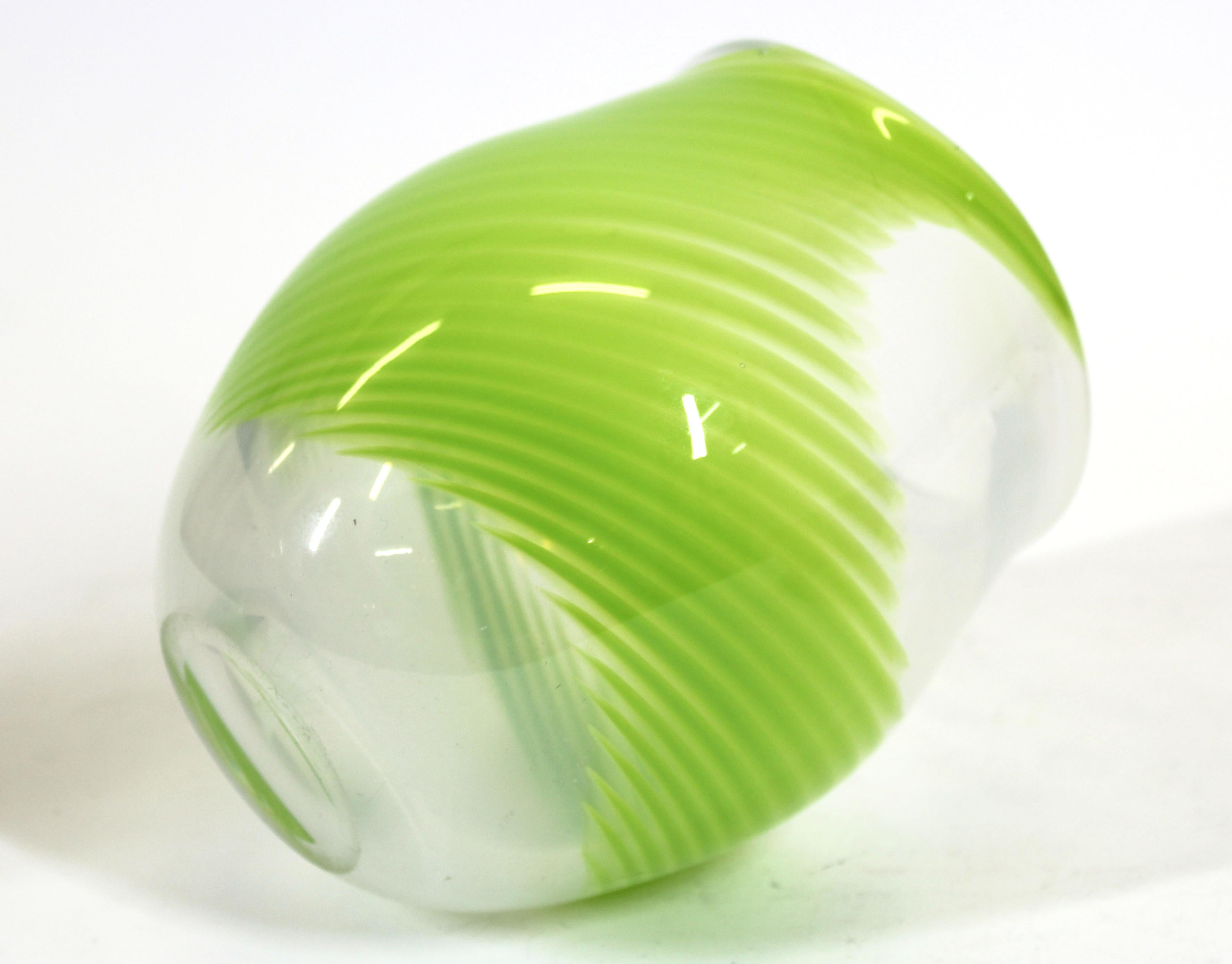 European Kosta Boda Modern Green Swirl Glass Vase For Sale