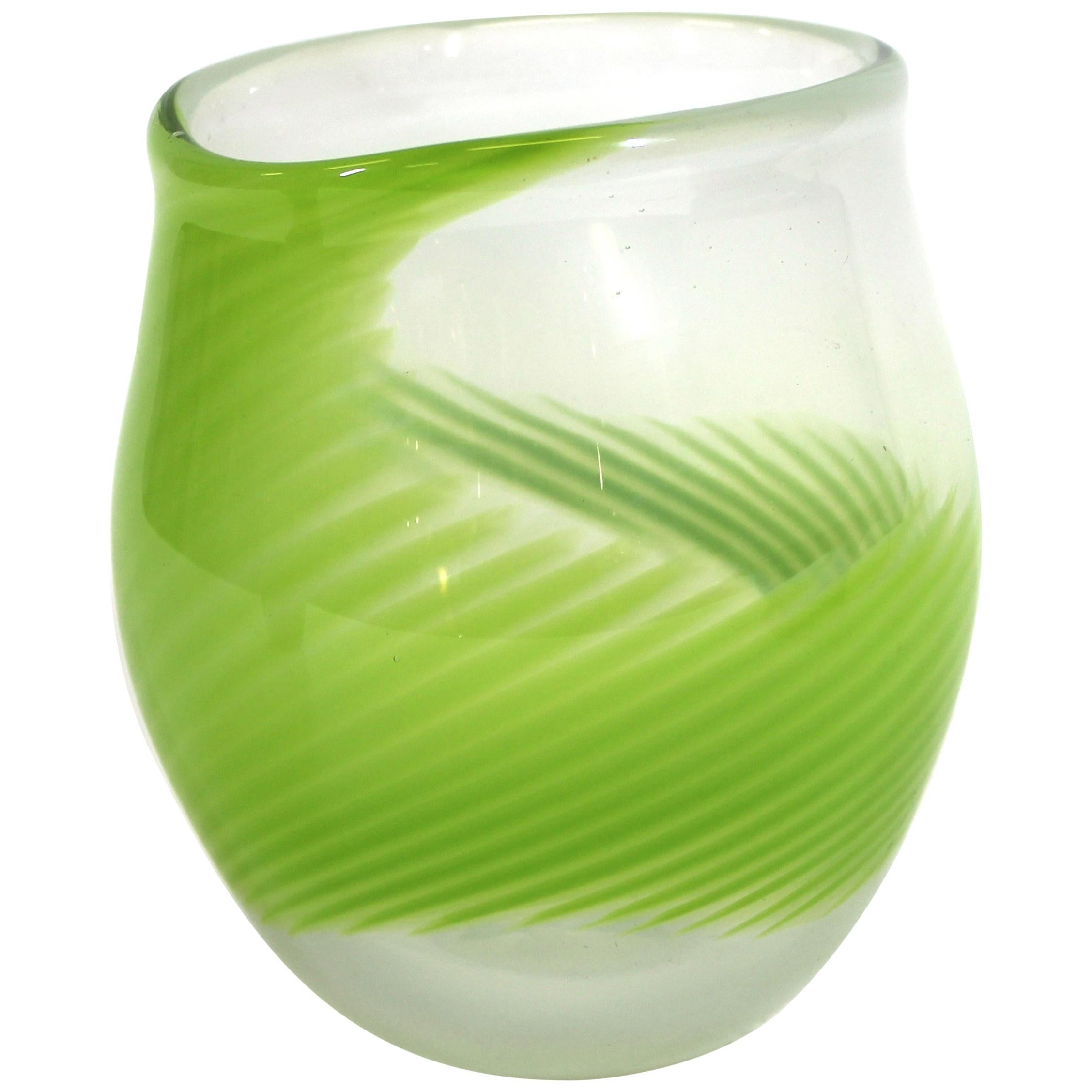 Kosta Boda Modern Green Swirl Glass Vase For Sale