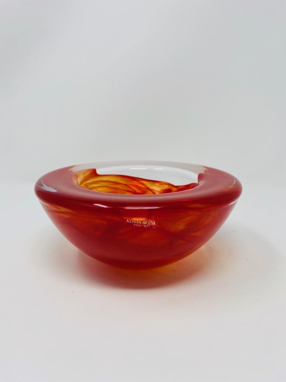 Mid-Century Modern Kosta Boda Orange Art Glass Bowl by Anna Ehrner