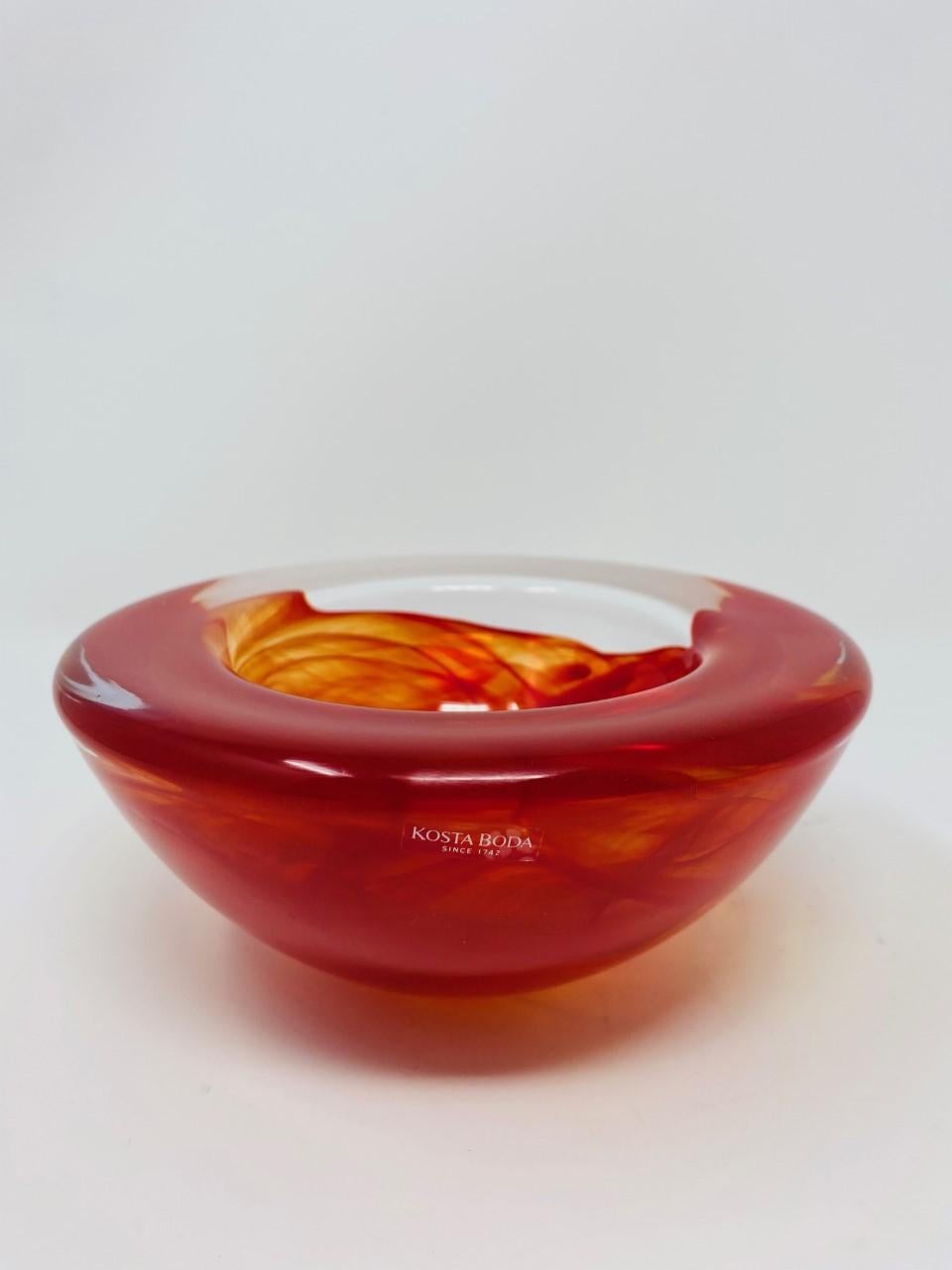 Swedish Kosta Boda Orange Art Glass Bowl by Anna Ehrner