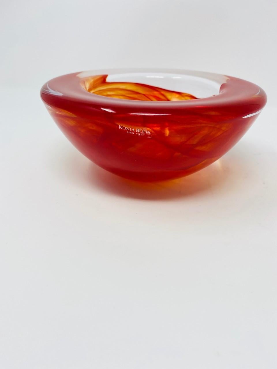 Hand-Crafted Kosta Boda Orange Art Glass Bowl by Anna Ehrner