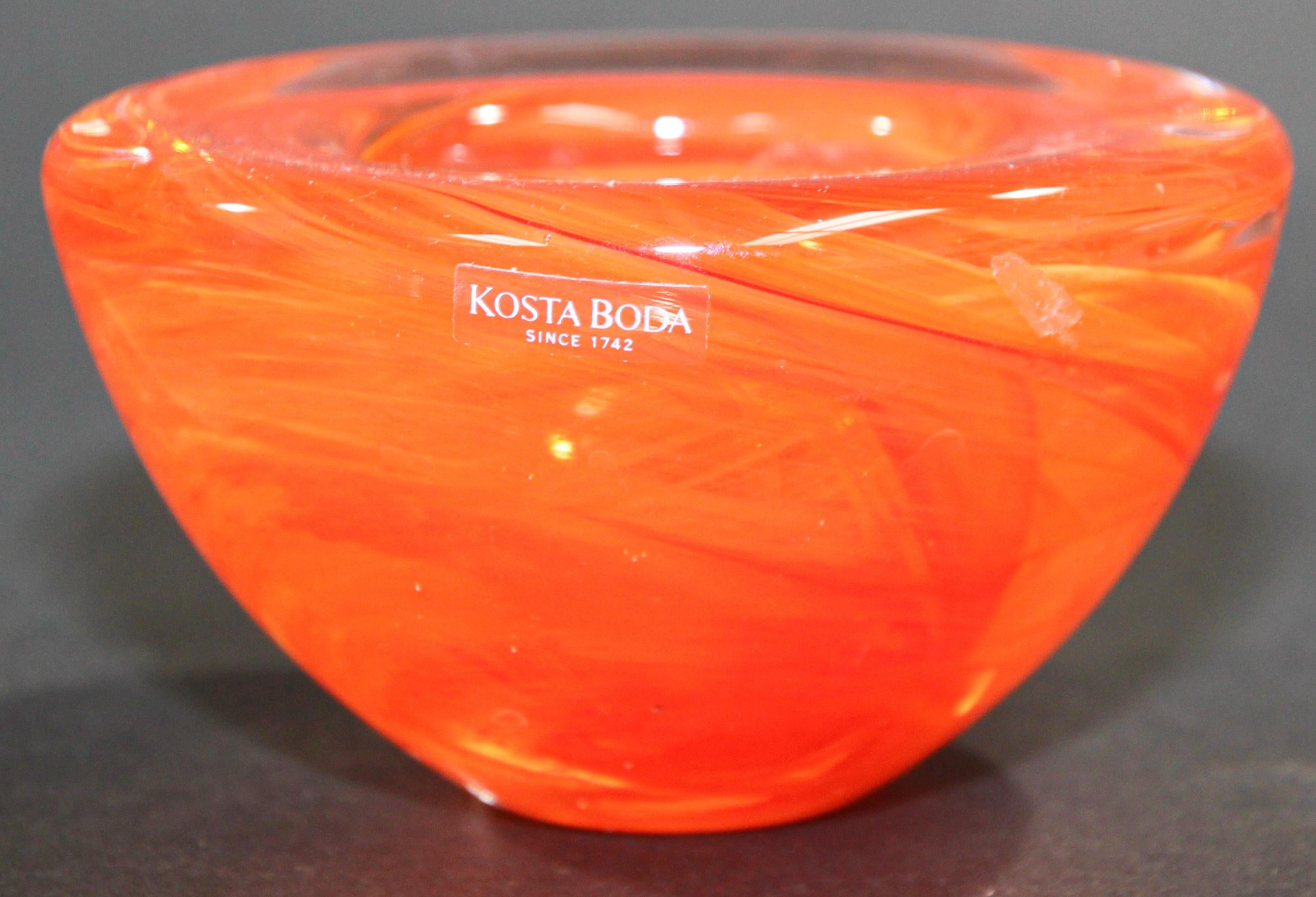 Kosta Boda Orange Crystal Candle Holder by Anna Ehrner, 1990's 3