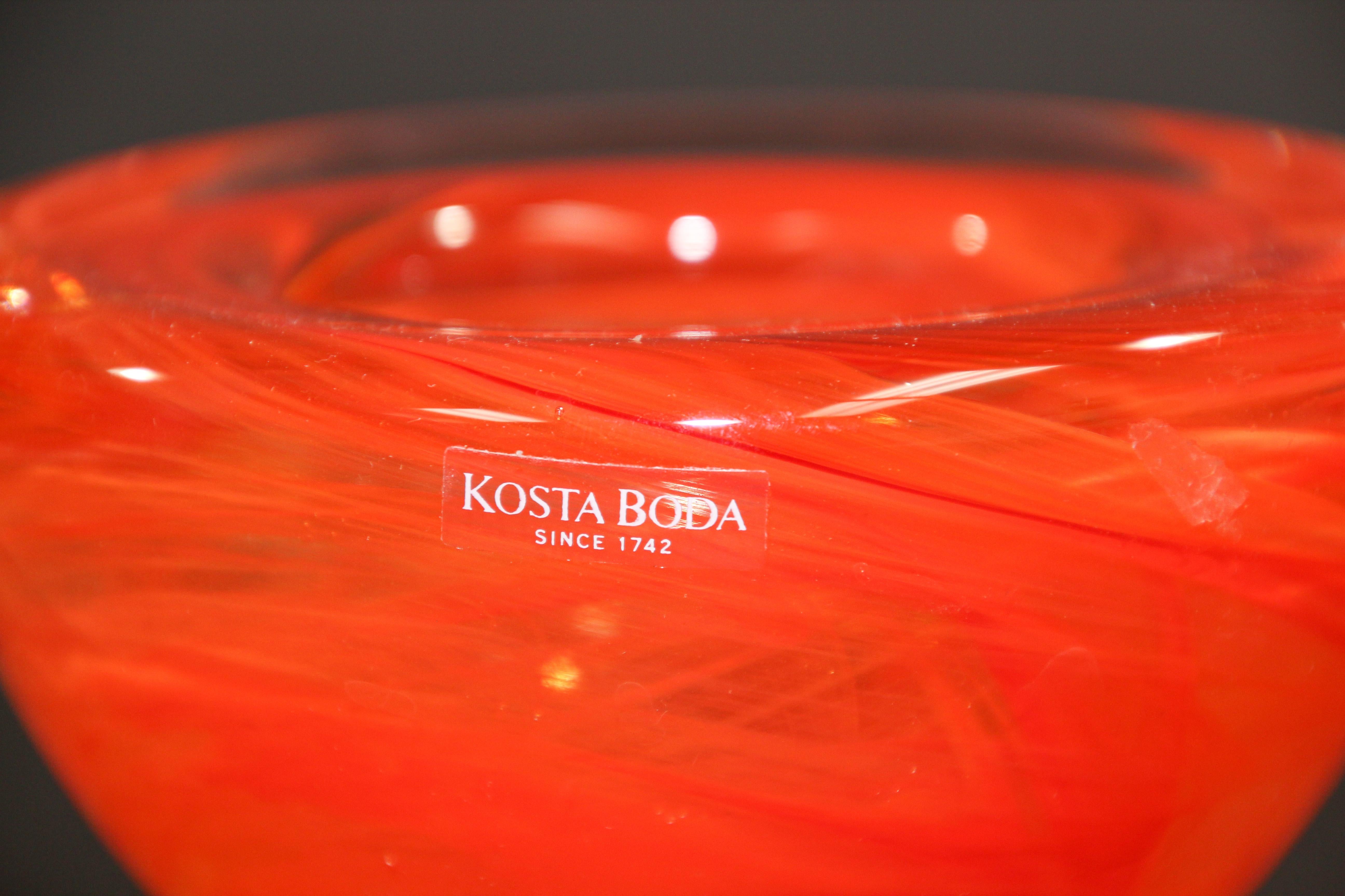 Hand-Crafted Kosta Boda Orange Crystal Candle Holder by Anna Ehrner, 1990's