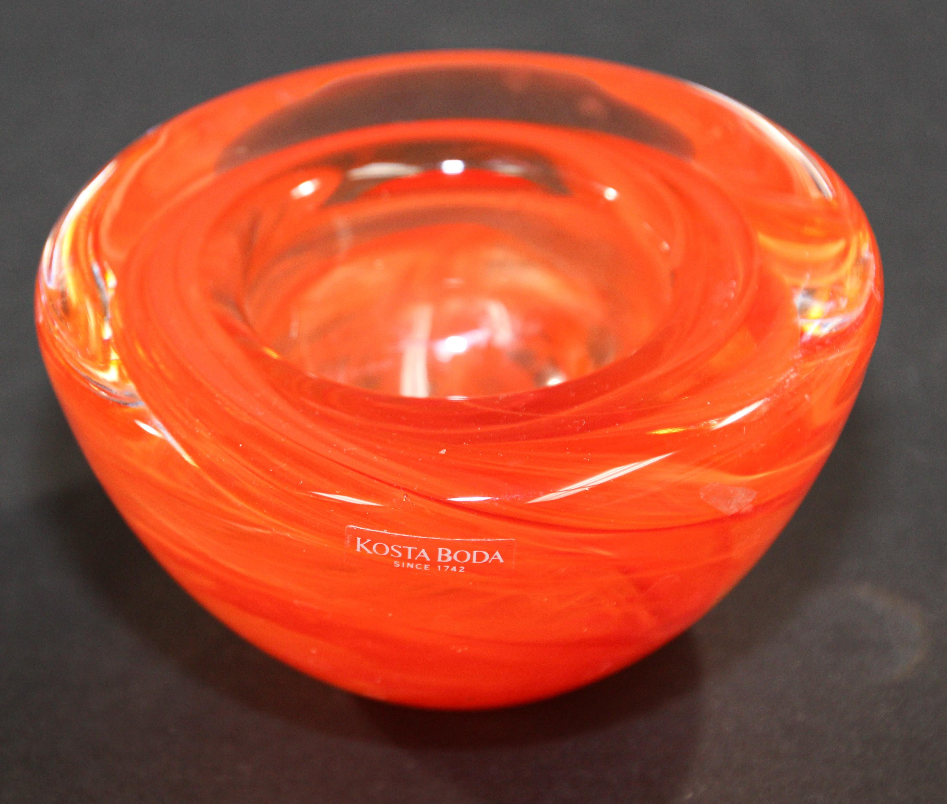 Kosta Boda Orange Crystal Candle Holder by Anna Ehrner, 1990's In Good Condition In North Hollywood, CA