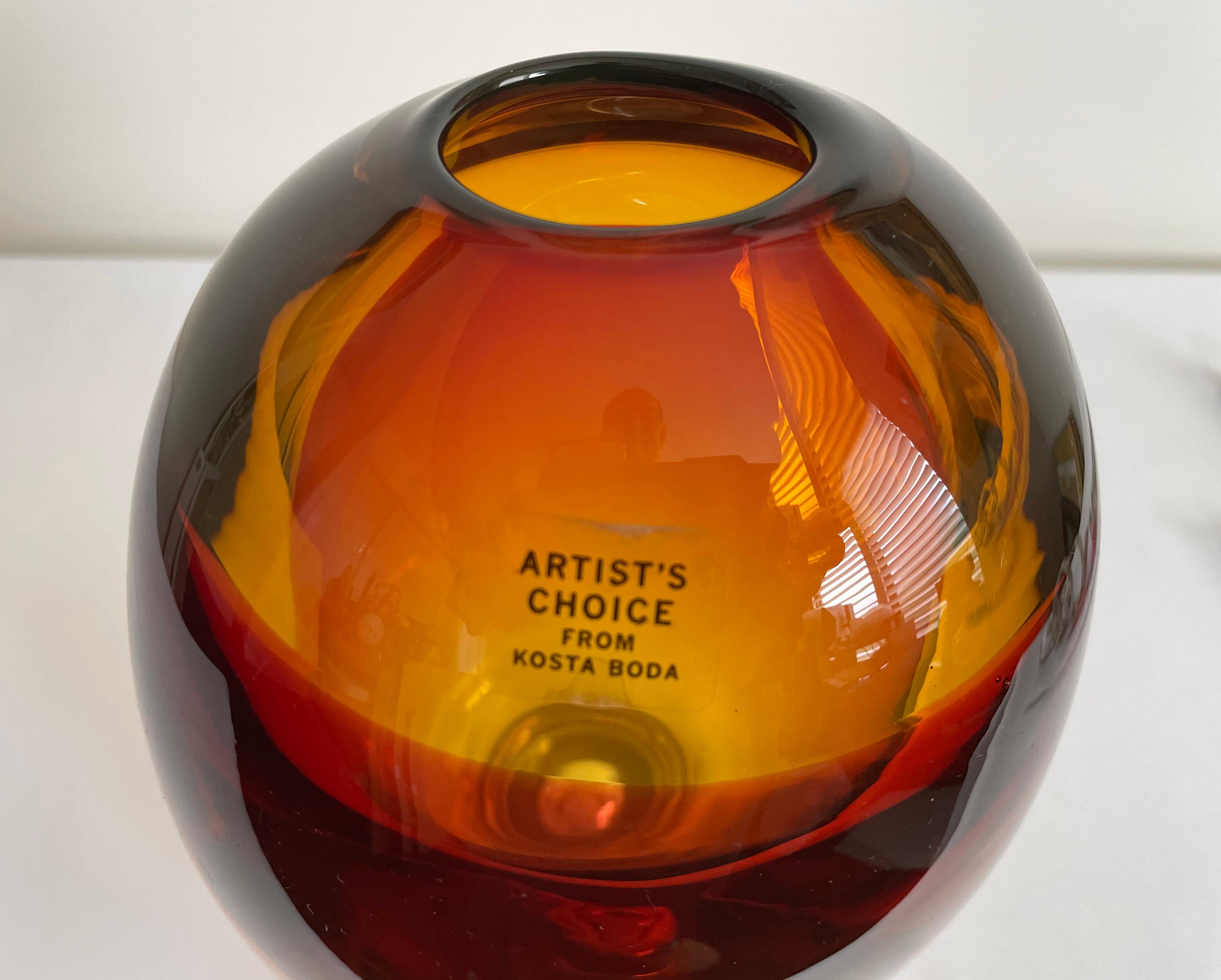 Swedish Kosta Boda Orange Vision Series Vase by Goran Warff, circa 2008 For Sale