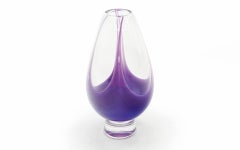 Kosta Boda Purple & Clear Art Glass Vase by Vicke Linstrand, Signed & Numbered