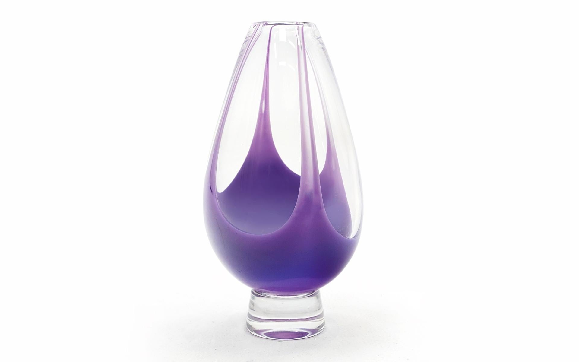 Mid-Century Modern Kosta Boda Purple & Clear Art Glass Vase by Vicke Linstrand, Signed & Numbered For Sale