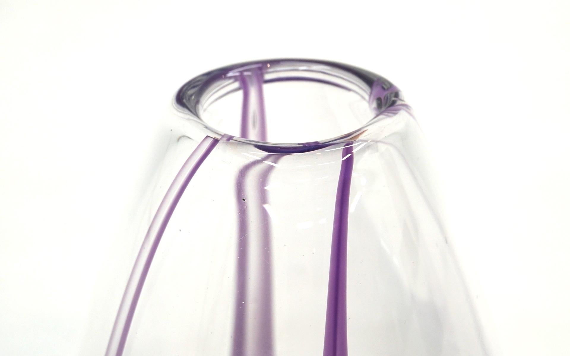Swedish Kosta Boda Purple & Clear Art Glass Vase by Vicke Linstrand, Signed & Numbered For Sale