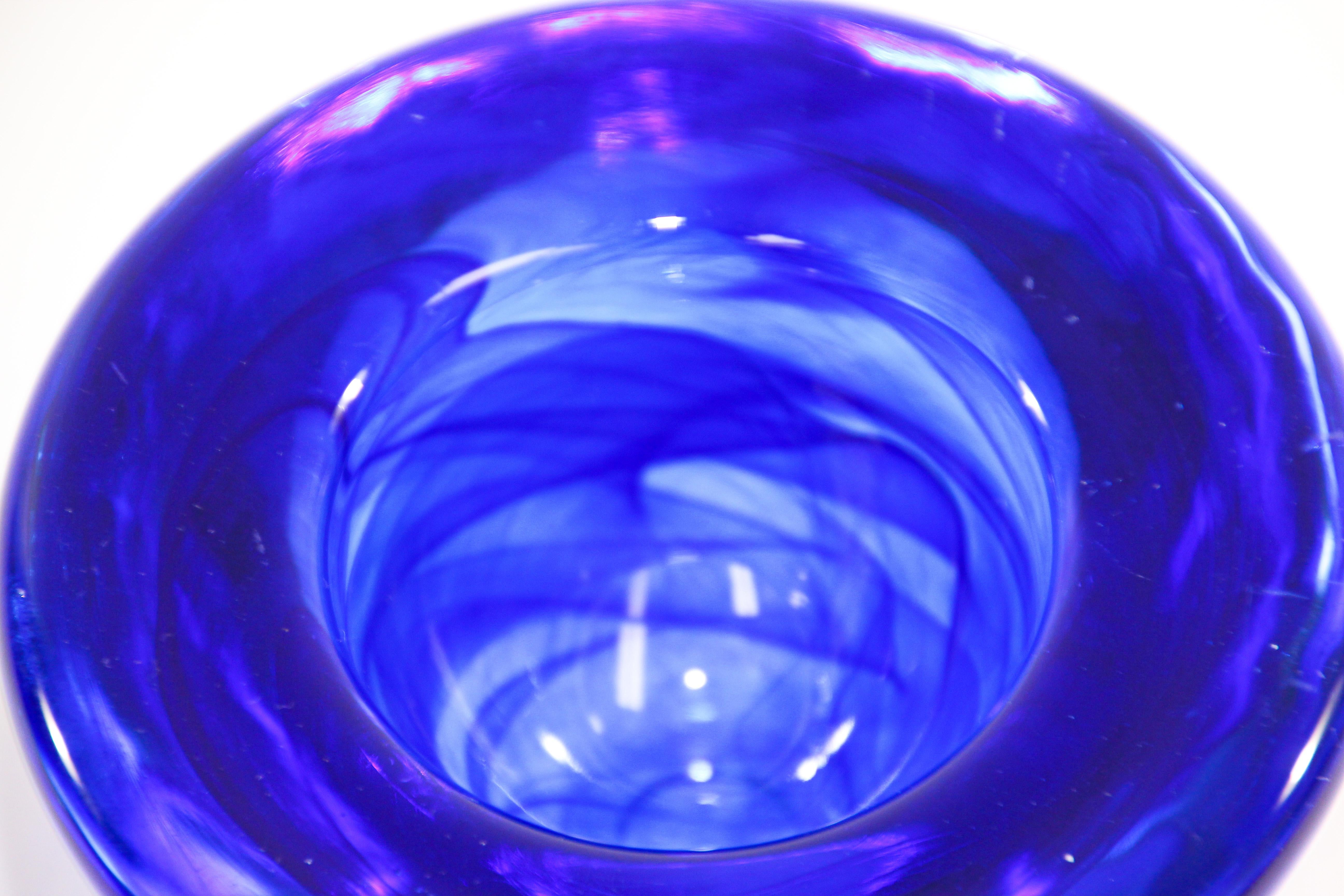 Post-Modern Kosta Boda Royal Blue Crystal Candle Holder by Anna Ehrner, 1990's For Sale