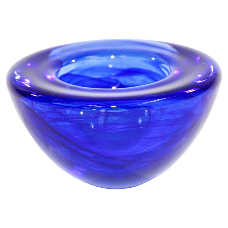 Kosta Boda Royal Blue Crystal Candle Holder by Anna Ehrner, 1990's For