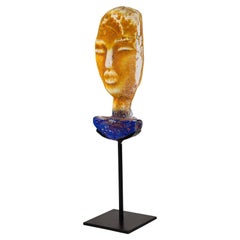 Bjorn Ekergren Artist Signed Cast Art Glass Face on Stand Vintage Midcentury