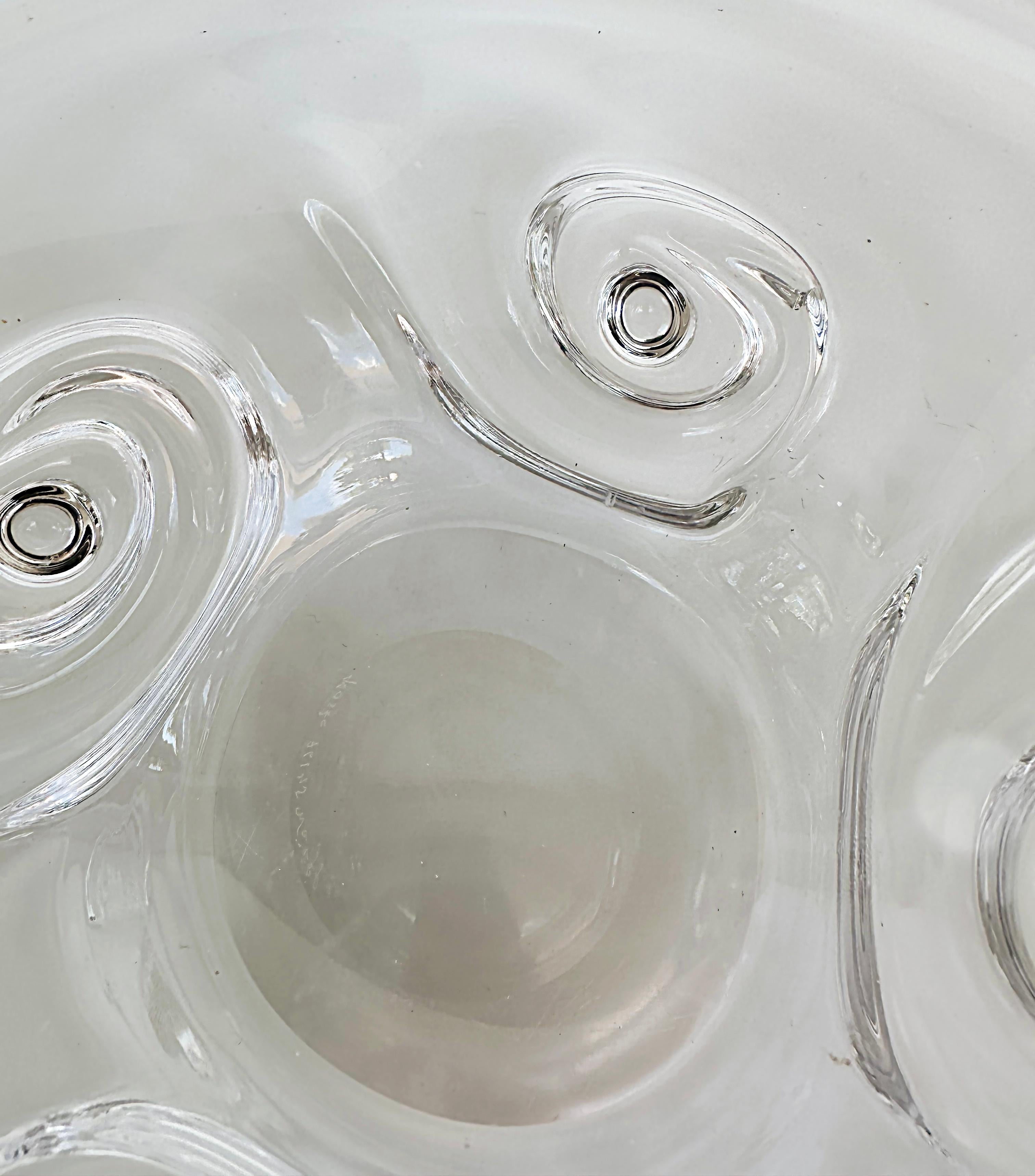 Kosta Boda Sweden Goran Warff Modernist Art Glass Bowl with Swirl Designs For Sale 3