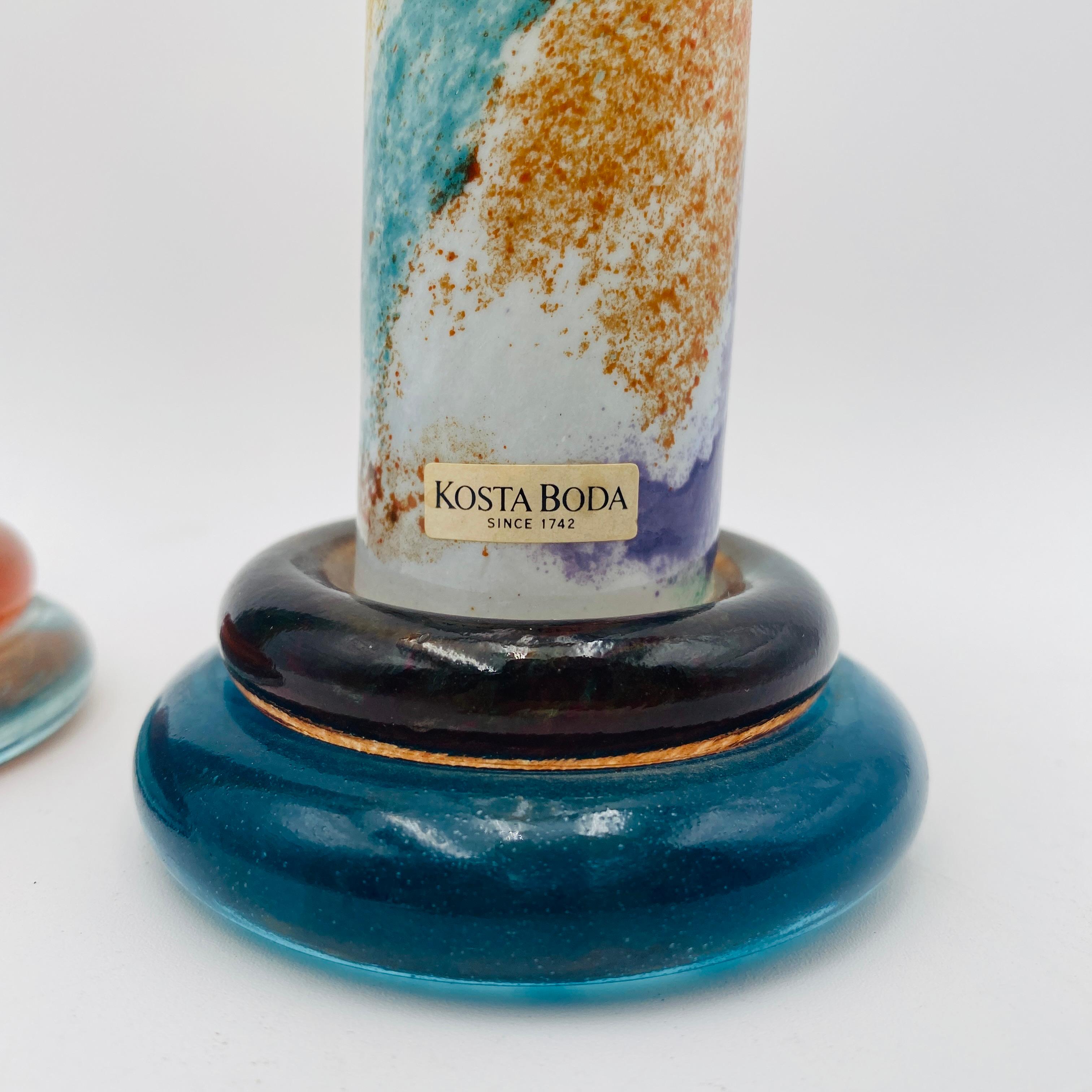 Post-Modern Kosta Boda Swedish Glass Candlestick Holders “Can Can” by Kjell Engman For Sale