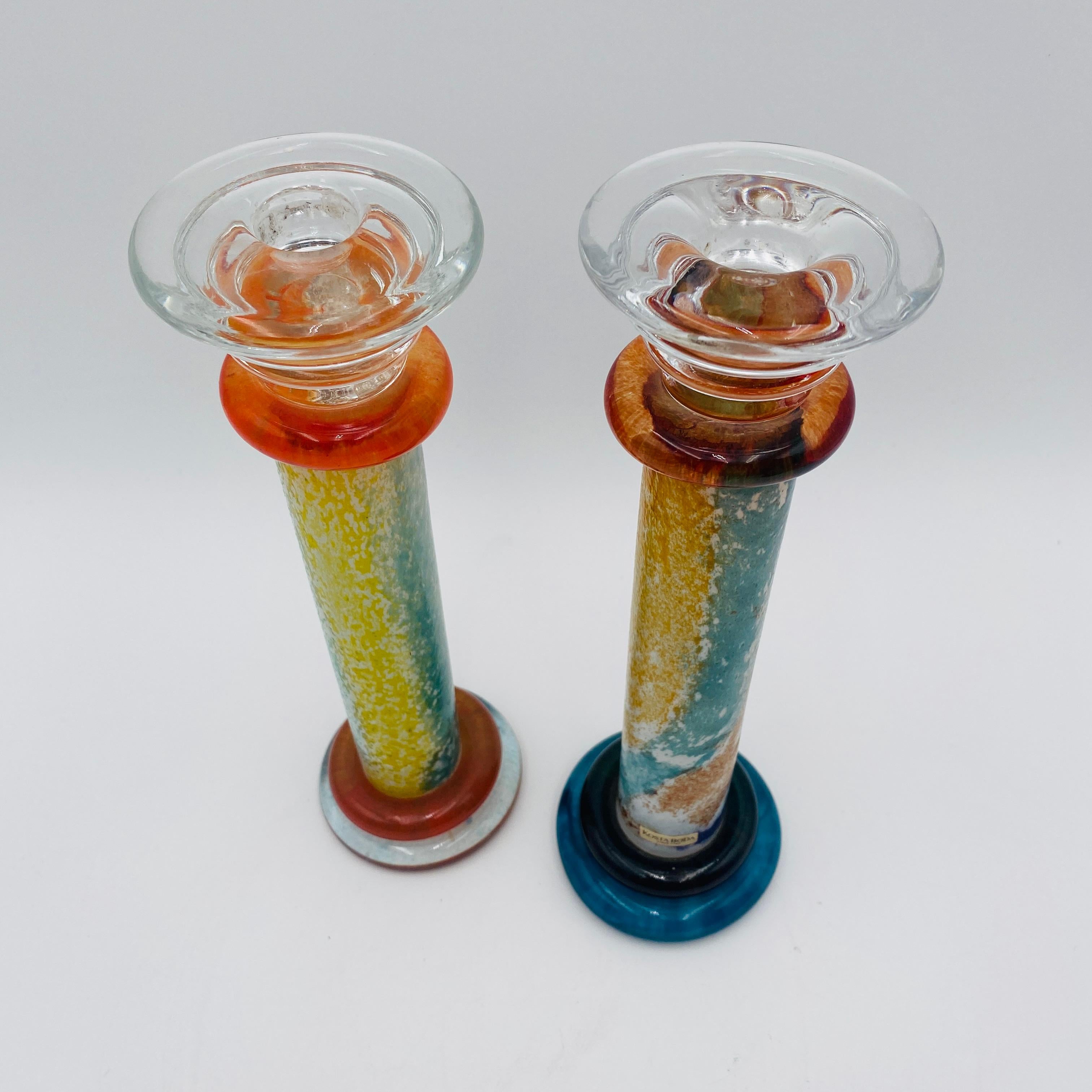 Late 20th Century Kosta Boda Swedish Glass Candlestick Holders “Can Can” by Kjell Engman For Sale