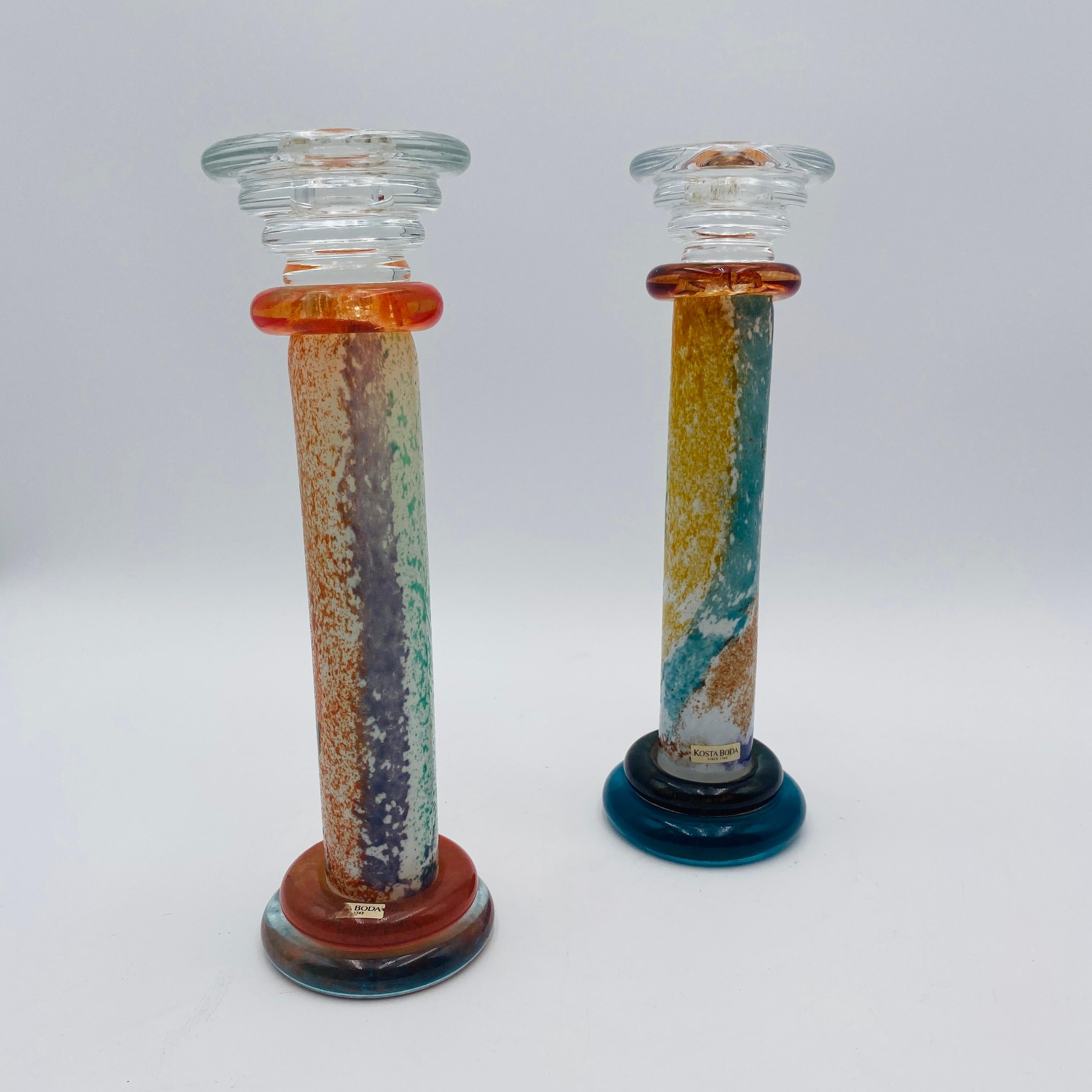 Kosta Boda Swedish Glass Candlestick Holders “Can Can” by Kjell Engman For Sale 2