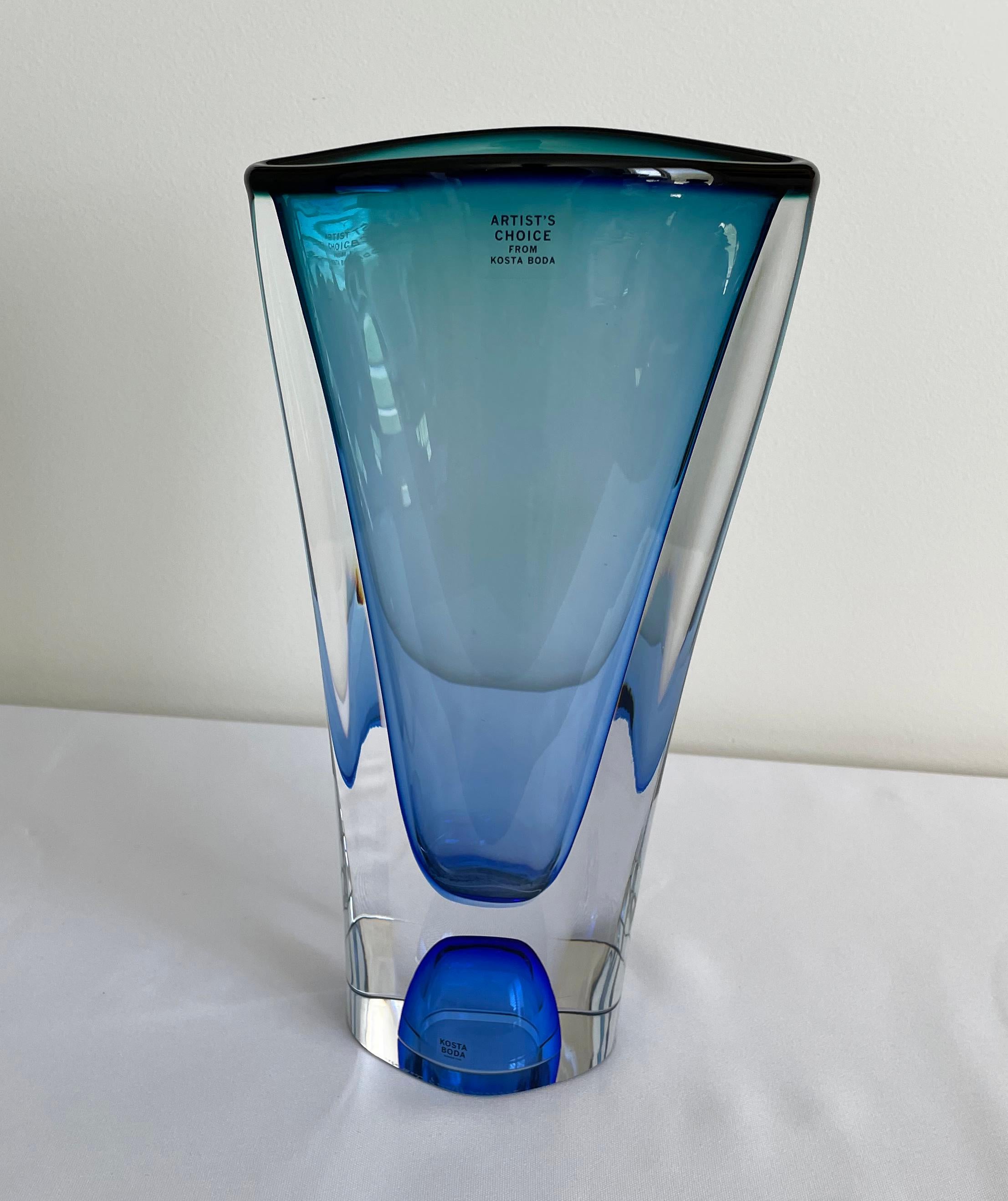 Swedish Kosta Boda Tall Blue Vision Series Vase by Goran Warff, circa 2008 For Sale
