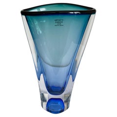 Vintage Kosta Boda Tall Blue Vision Series Vase by Goran Warff, circa 2008