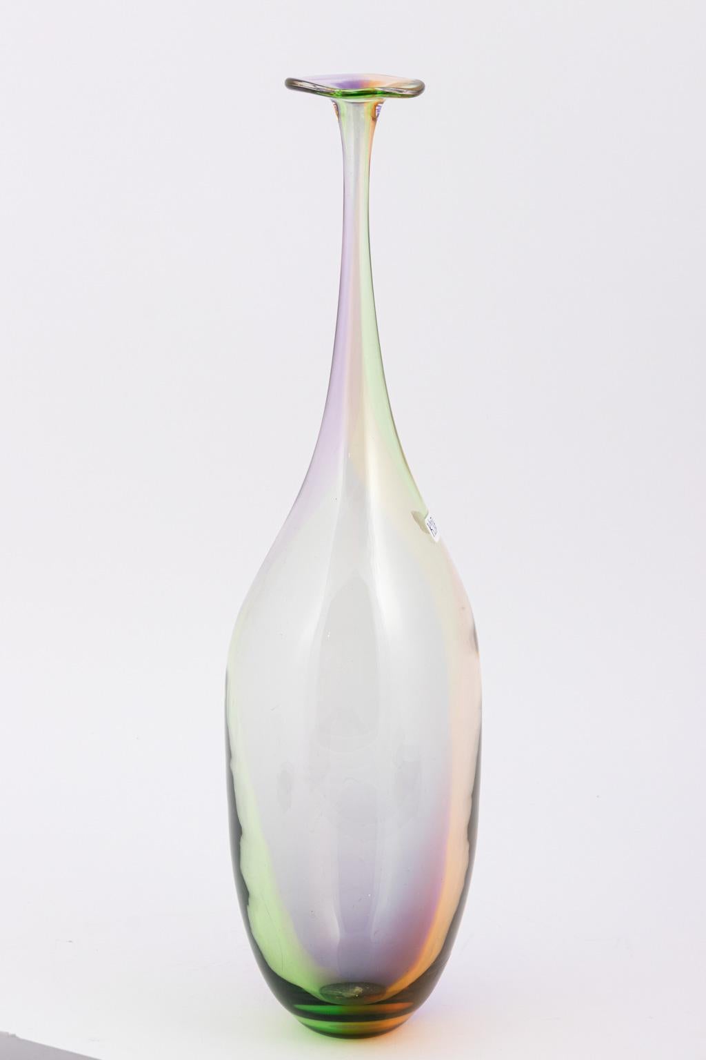 Kosta Boda vase 18.00 inches high, Signed k Jell Engman-Blended Colors.