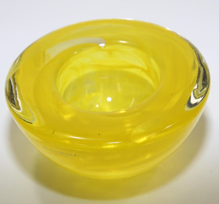 Kosta Boda Yellow Crystal Candle Holder by Anna Ehrner, 1990's For Sale