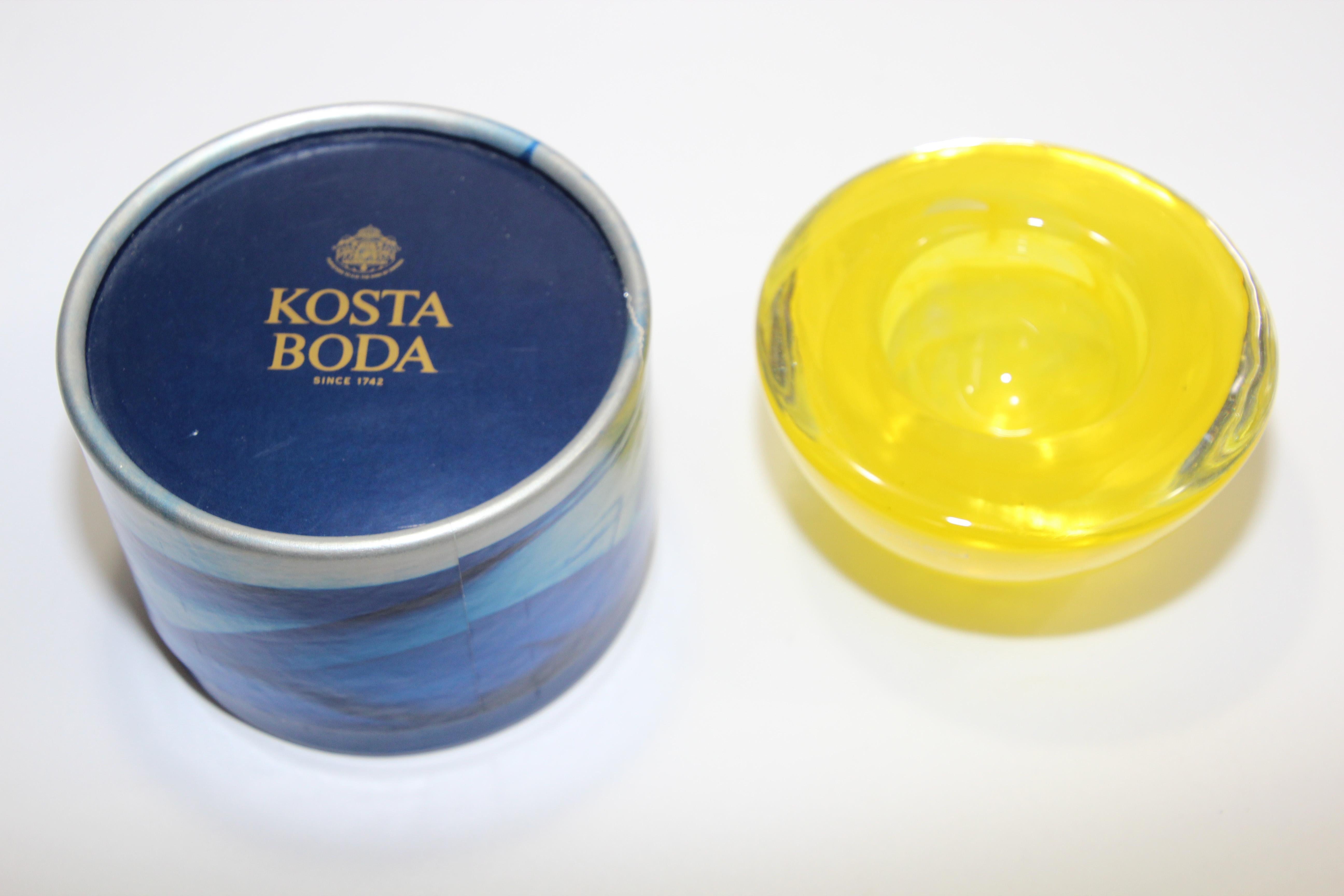 Kosta Boda Yellow Crystal Candle Holder by Anna Ehrner, 1990's For Sale 1