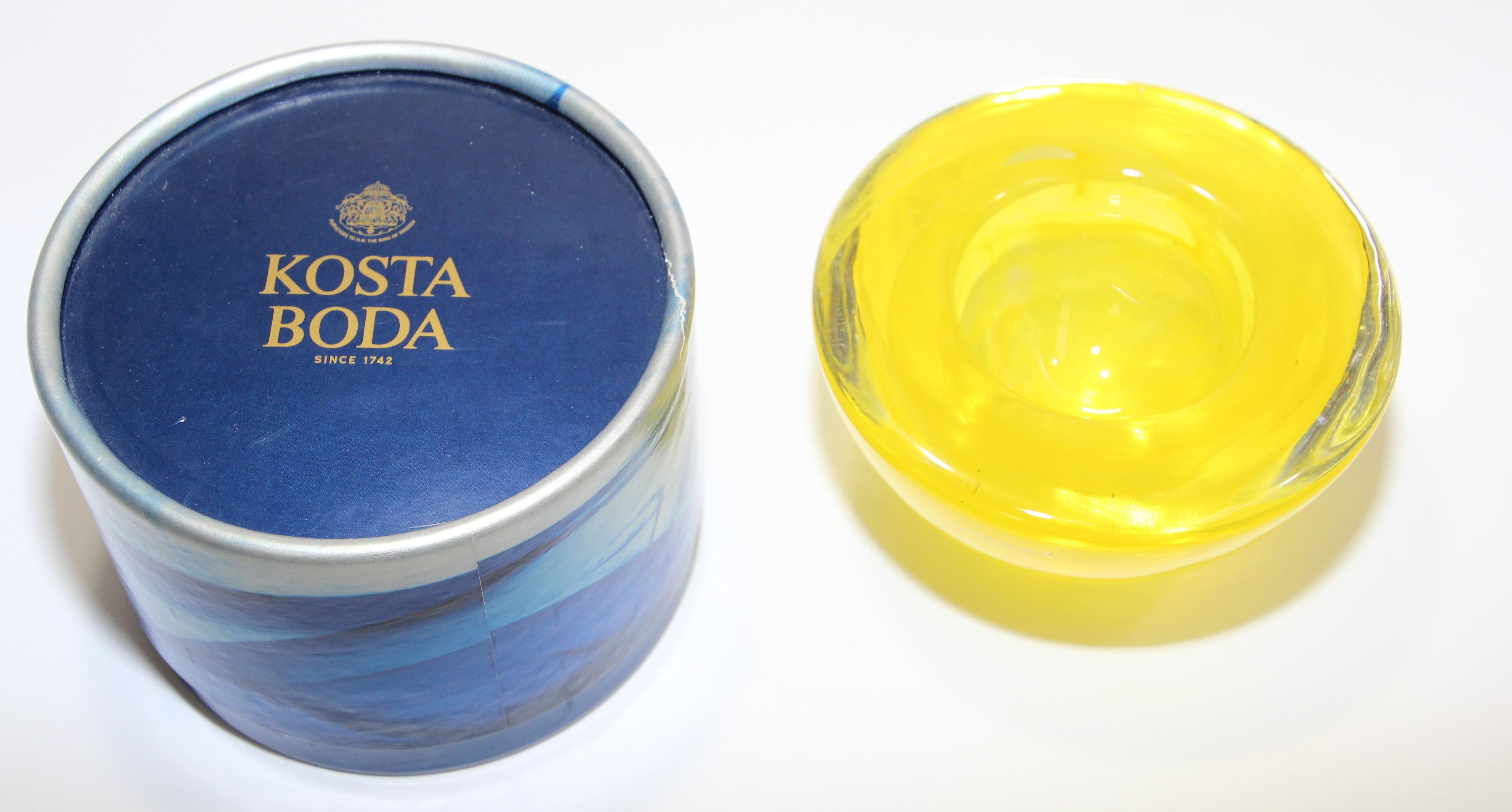 Kosta Boda Gelber Kristall-Kerzenhalter von Anna Ehrner, 1990er Jahre im Angebot 7