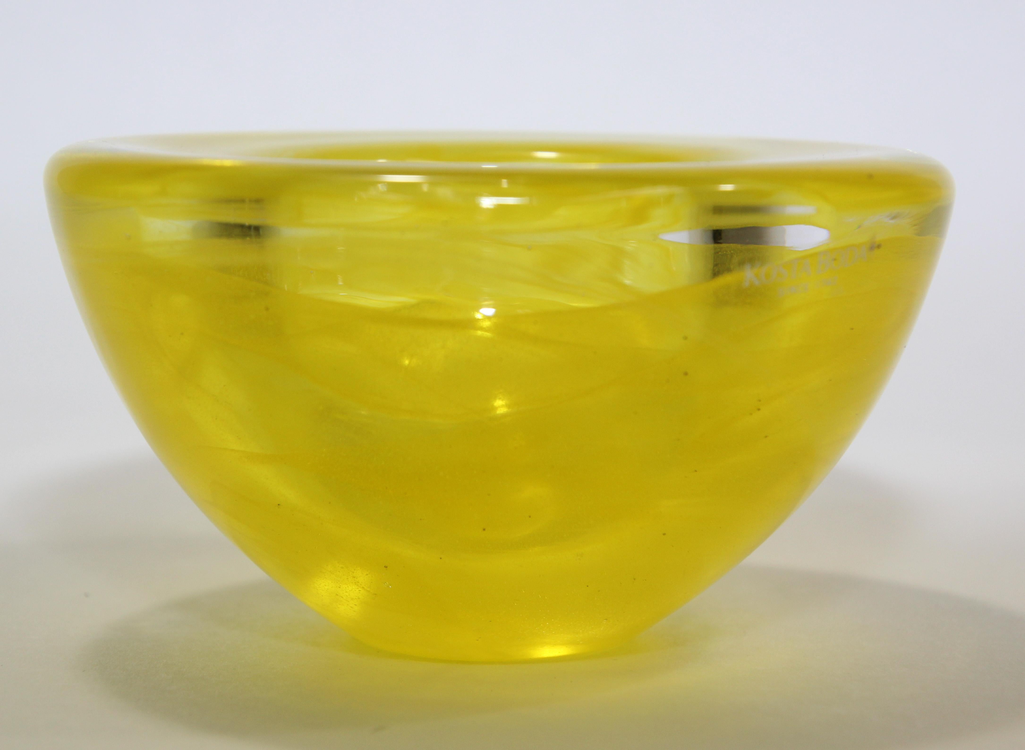 Mid-Century Modern Kosta Boda Yellow Crystal Candle Holder by Anna Ehrner, 1990's For Sale