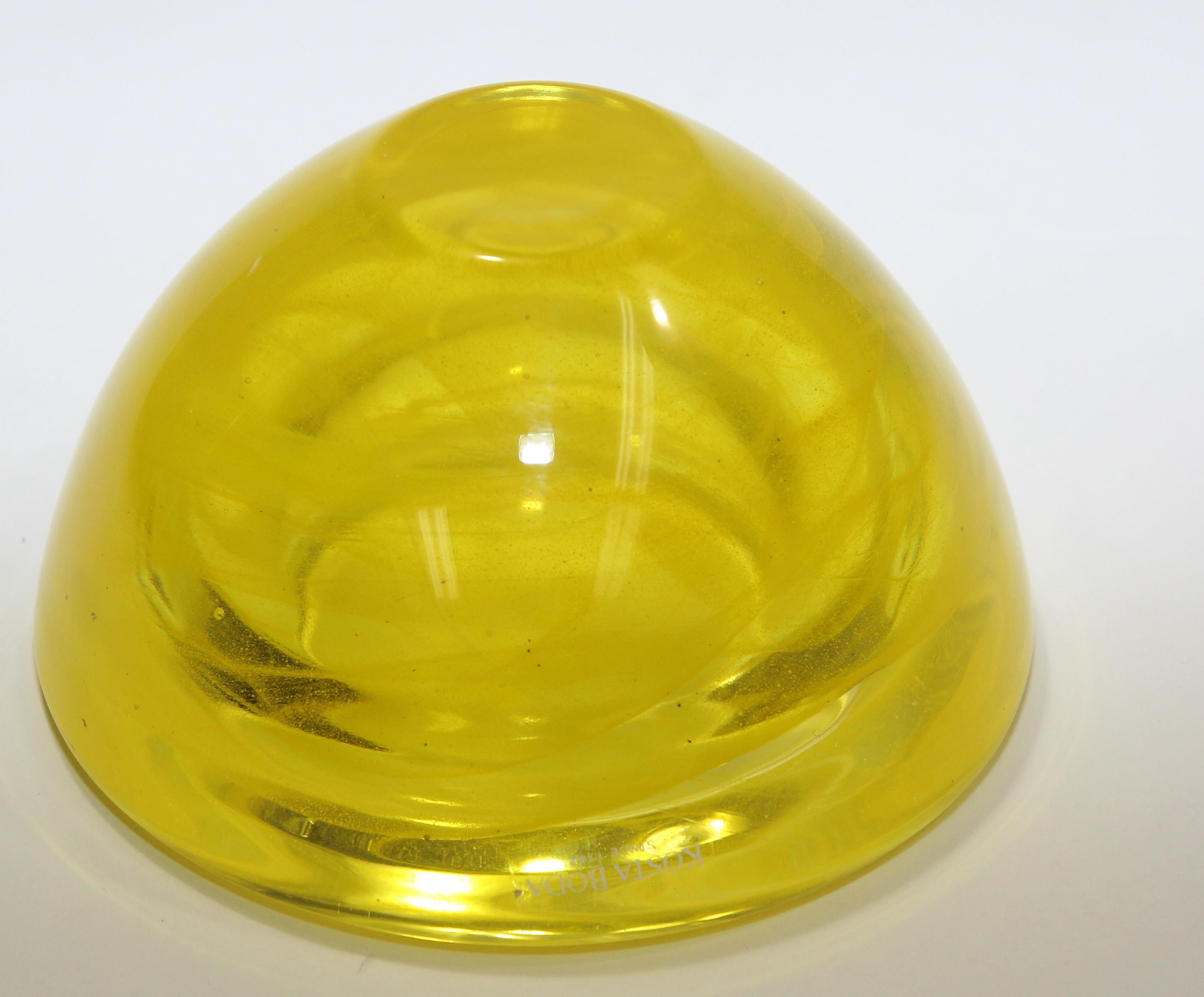 Swedish Kosta Boda Yellow Crystal Candle Holder by Anna Ehrner, 1990's For Sale