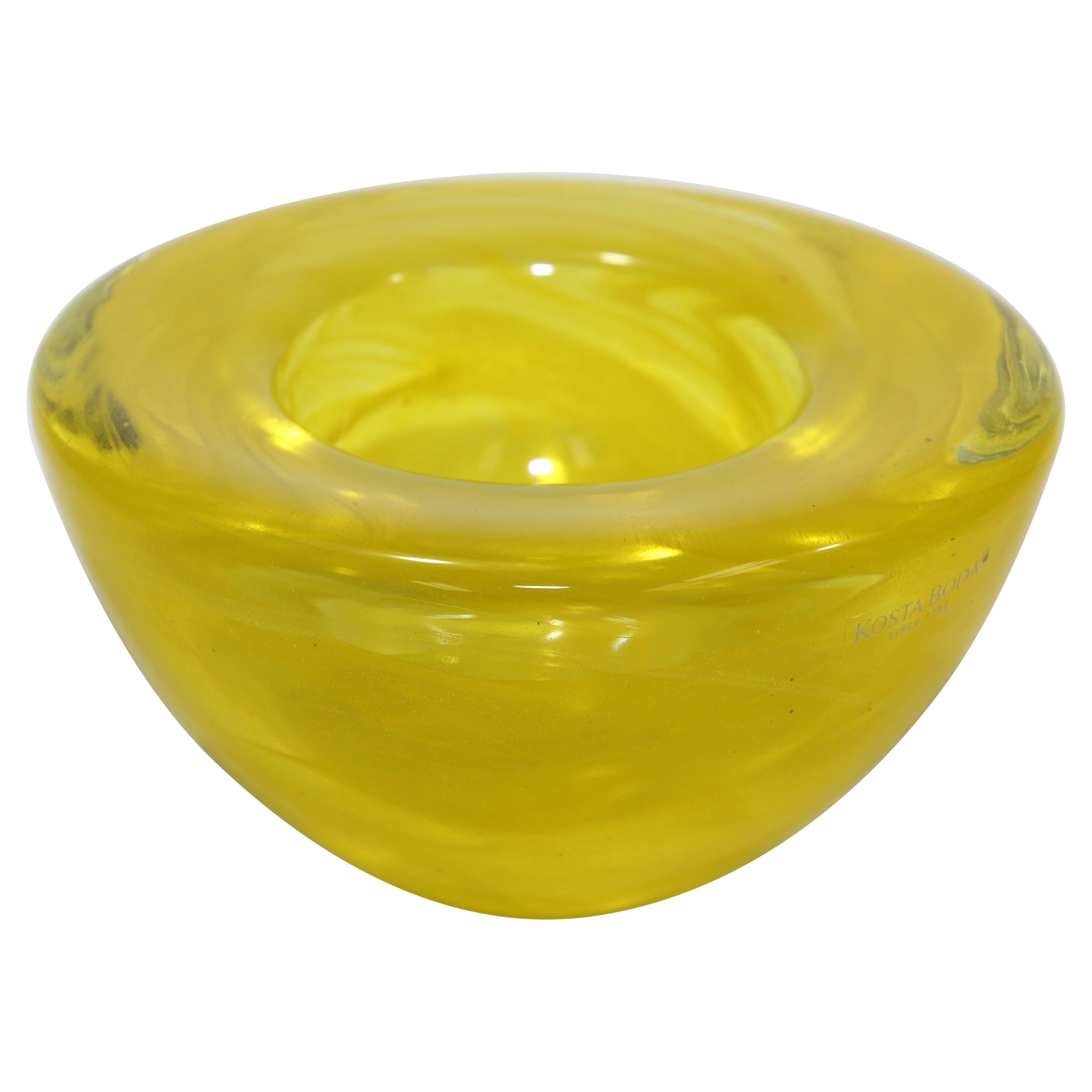 Kosta Boda Yellow Crystal Candle Holder by Anna Ehrner, 1990's For Sale