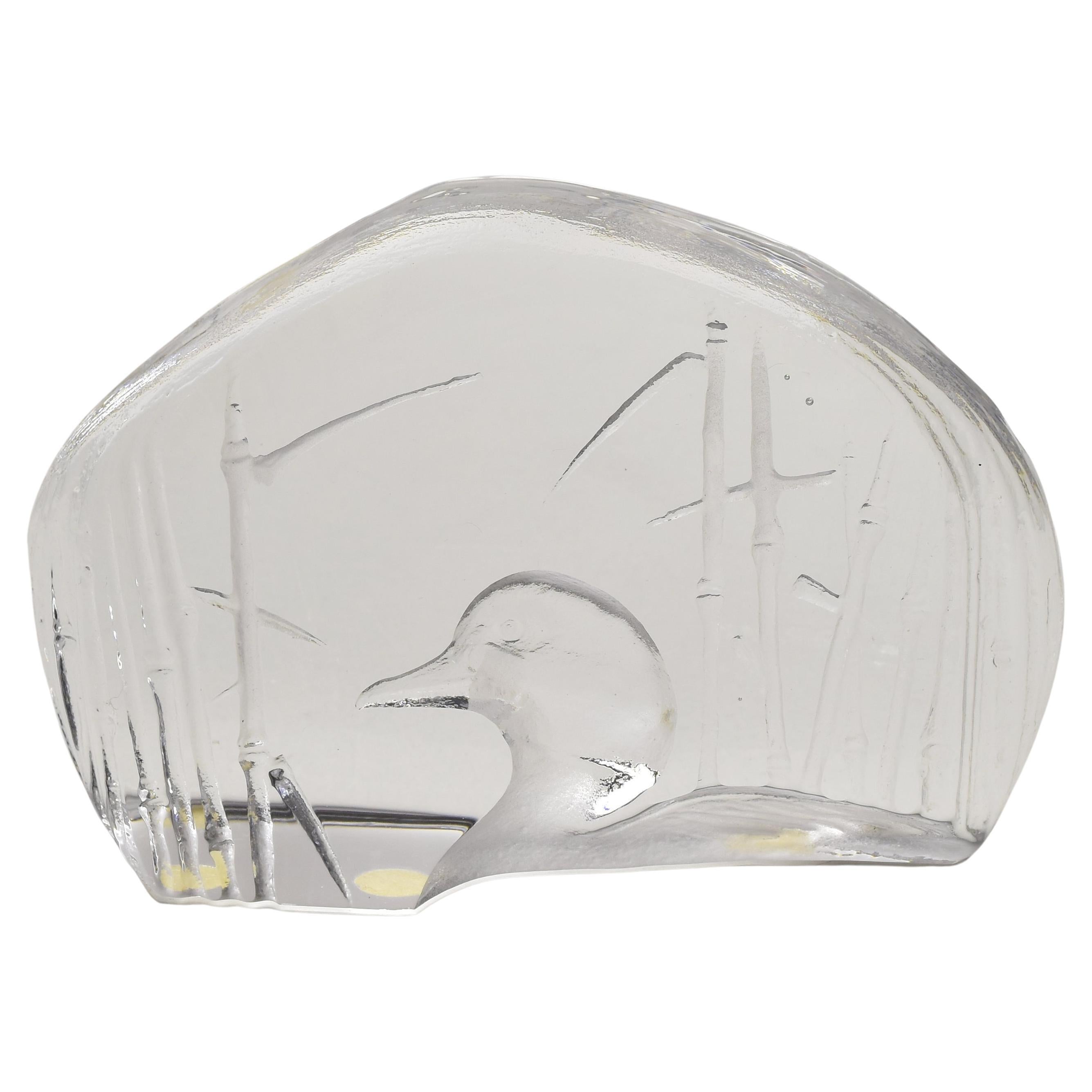 Kosta Collection Mats Jonasson Crystal Duck Sculpture Paperweight Art Glass For Sale
