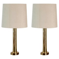 Kosta Elarmatur Pair of Table Lamps in Brass and Cotton, 1960s