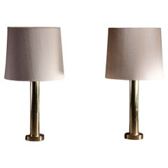 Vintage Kosta Elarmatur Pair of Table Lamps in Brass and Cotton, 1970s