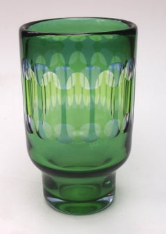 Kosta Green and Blue Optically Cut 'Unika'  vase Ove Sandberg 1965