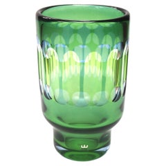 Kosta Green and Blue Optically Cut 'Unika'  vase Ove Sandberg 1965