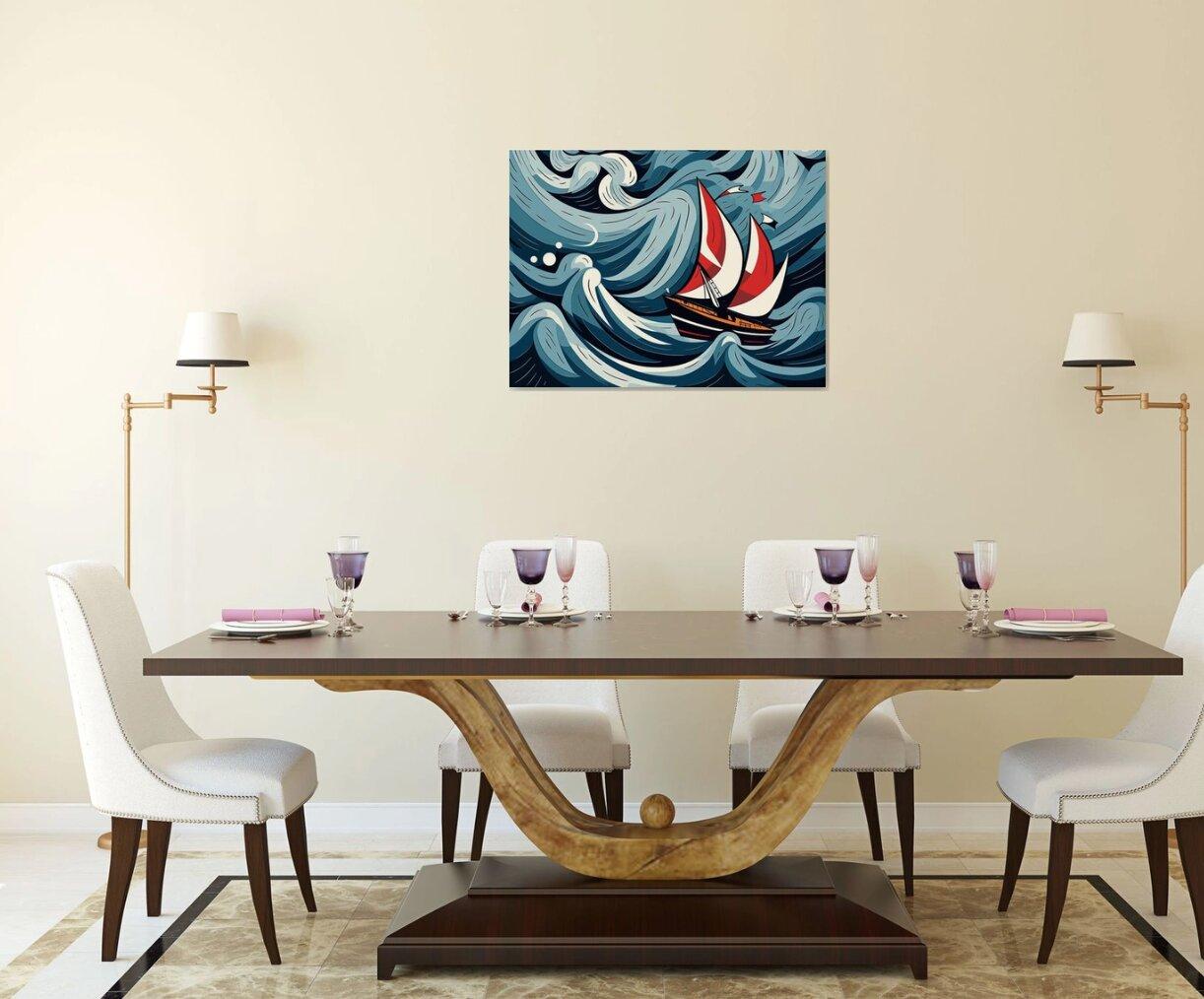 Eine Yacht in einem Sturm, Gemälde, Acryl auf Leinwand (Pop-Art), Painting, von Kosta Morr