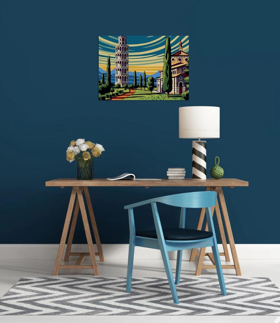 Paysage avec une tour, peinture, acrylique sur toile - Autres styles artistiques Painting par Kosta Morr