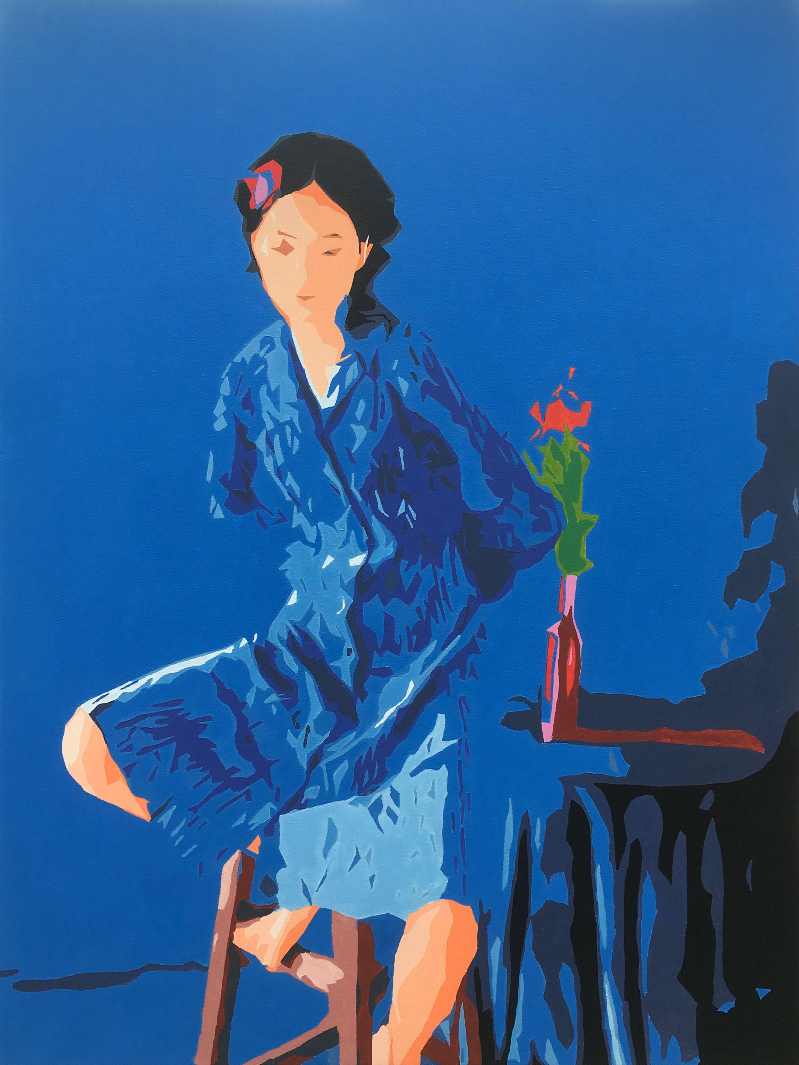 The original figurative painting "Portrait in Blue" was created with colourful acrylic paints on a standard canvas. Ideal for your home, living room, dining room, bedroom or office.    The size of this particular artwork:    Height : 23.62 inches